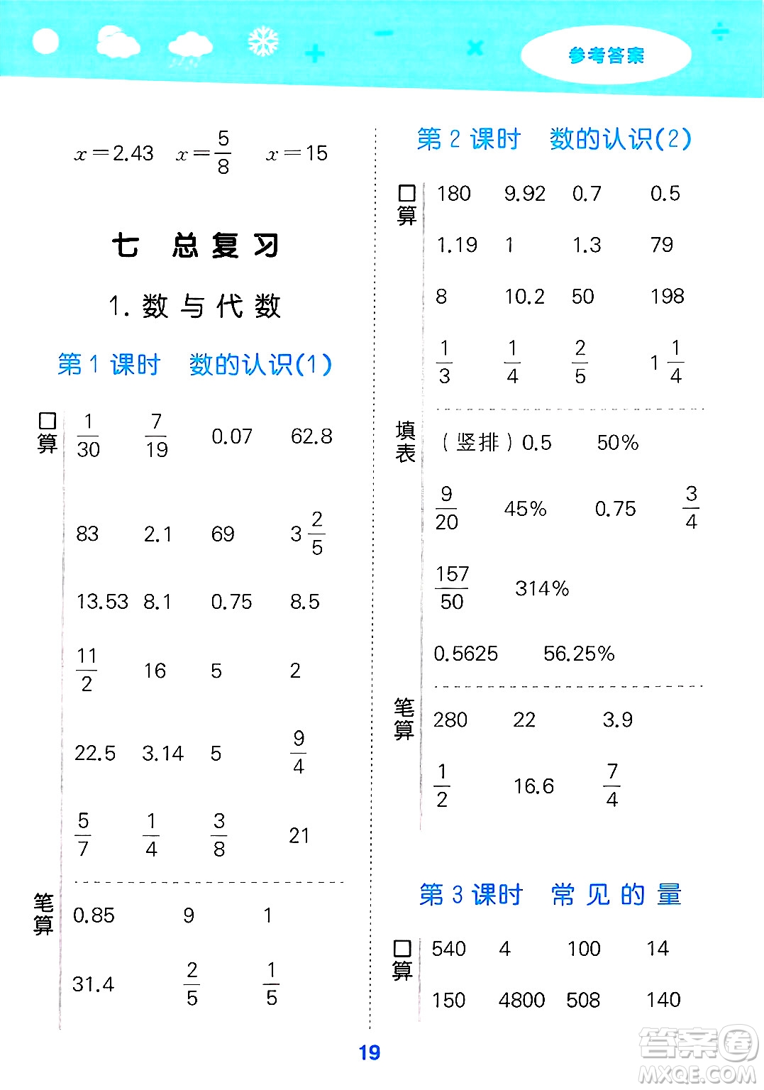 地質(zhì)出版社2025年春小兒郎小學口算大通關(guān)六年級數(shù)學下冊蘇教版答案