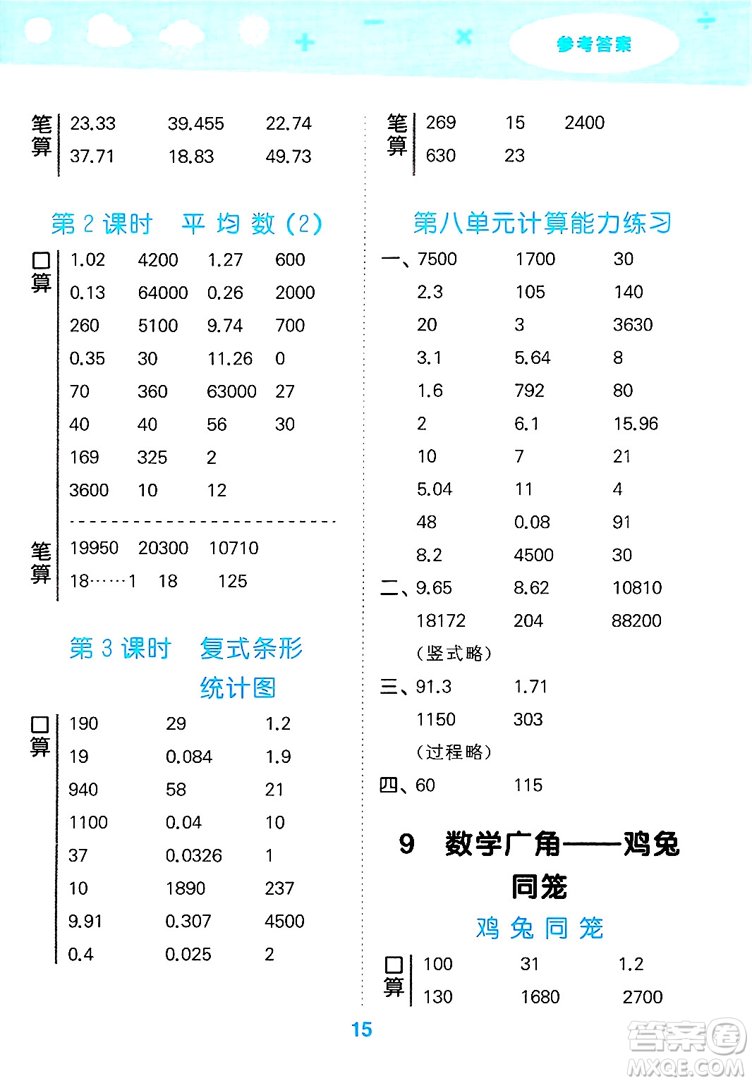 山東教育出版社2025秋小兒郎小學(xué)口算大通關(guān)四年級(jí)數(shù)學(xué)下冊(cè)人教版答案