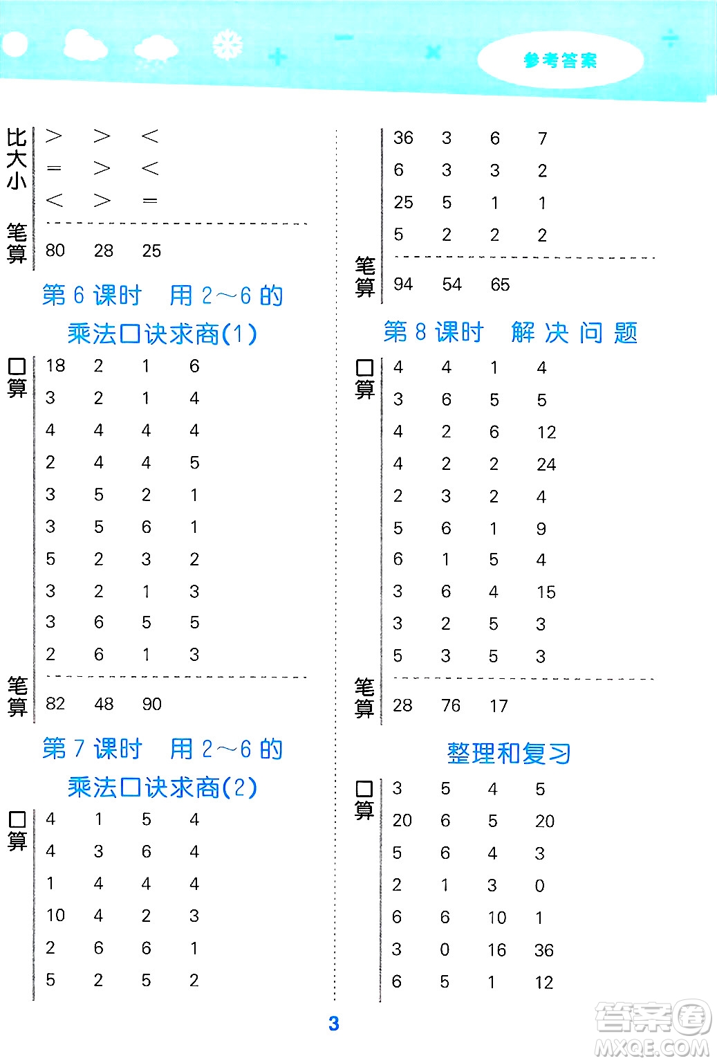 山東教育出版社2025秋小兒郎小學(xué)口算大通關(guān)二年級(jí)數(shù)學(xué)下冊(cè)人教版答案