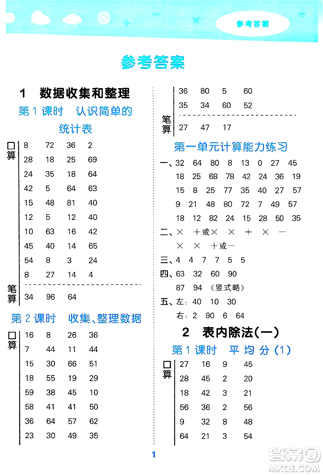 山東教育出版社2025秋小兒郎小學(xué)口算大通關(guān)二年級(jí)數(shù)學(xué)下冊(cè)人教版答案