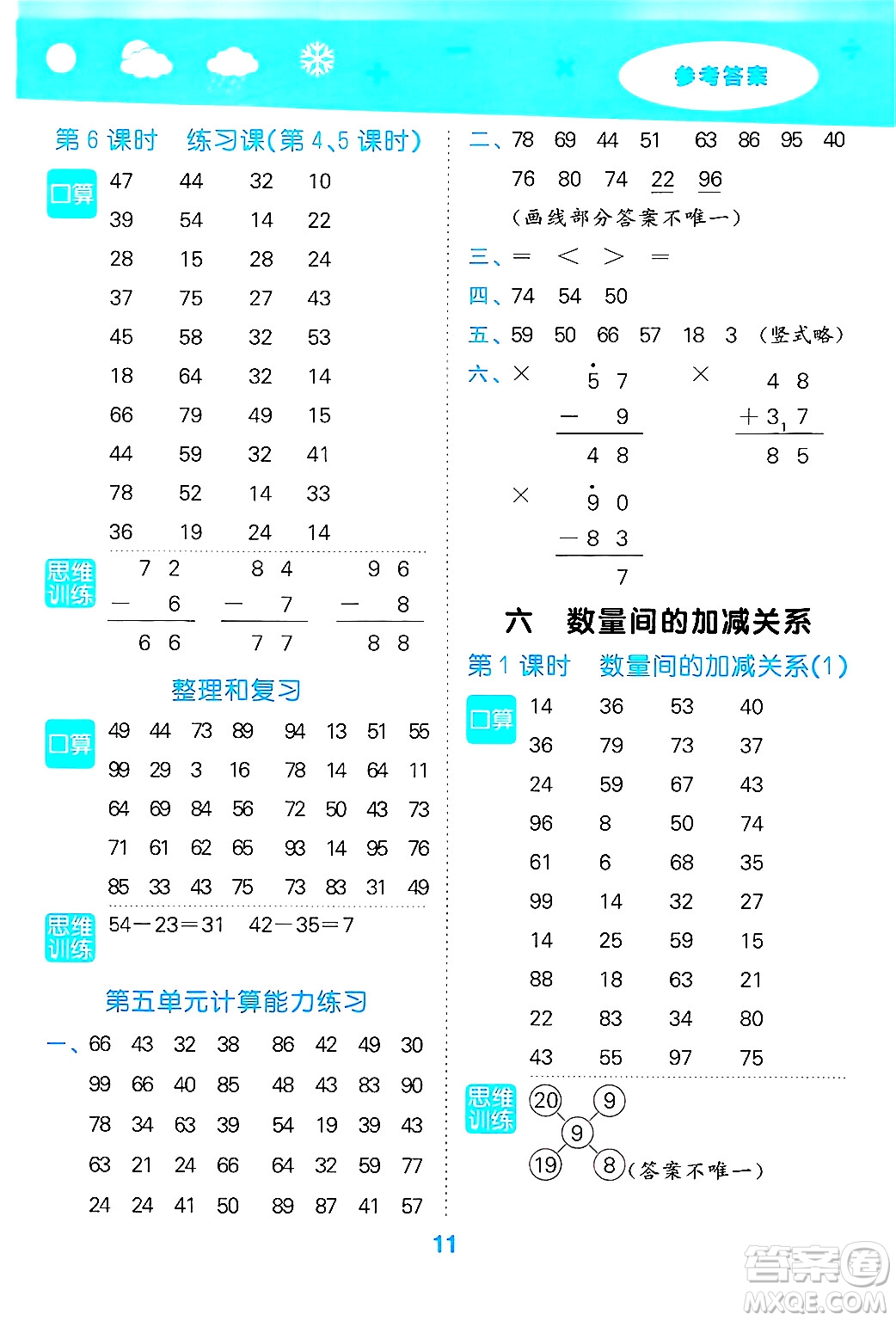 山東教育出版社2025秋小兒郎小學(xué)口算大通關(guān)一年級(jí)數(shù)學(xué)下冊(cè)人教版答案