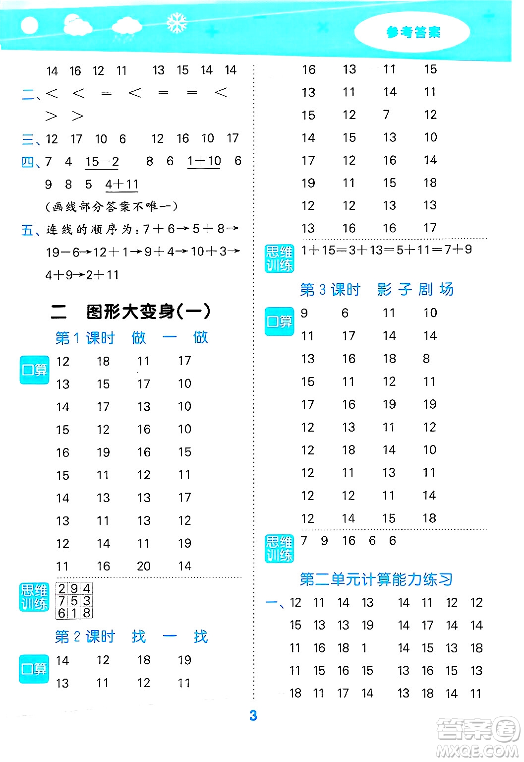 地質(zhì)出版社2025年春小兒郎小學(xué)口算大通關(guān)一年級數(shù)學(xué)下冊北師大版答案