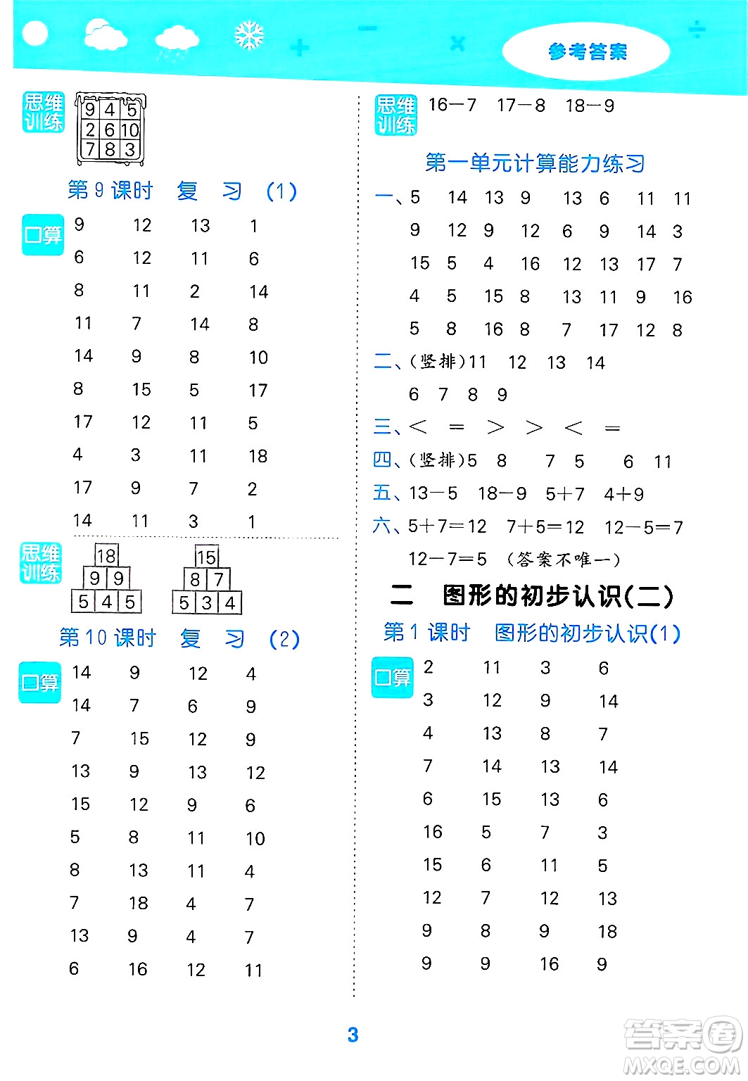 地質(zhì)出版社2025年春小兒郎小學(xué)口算大通關(guān)一年級數(shù)學(xué)下冊蘇教版答案