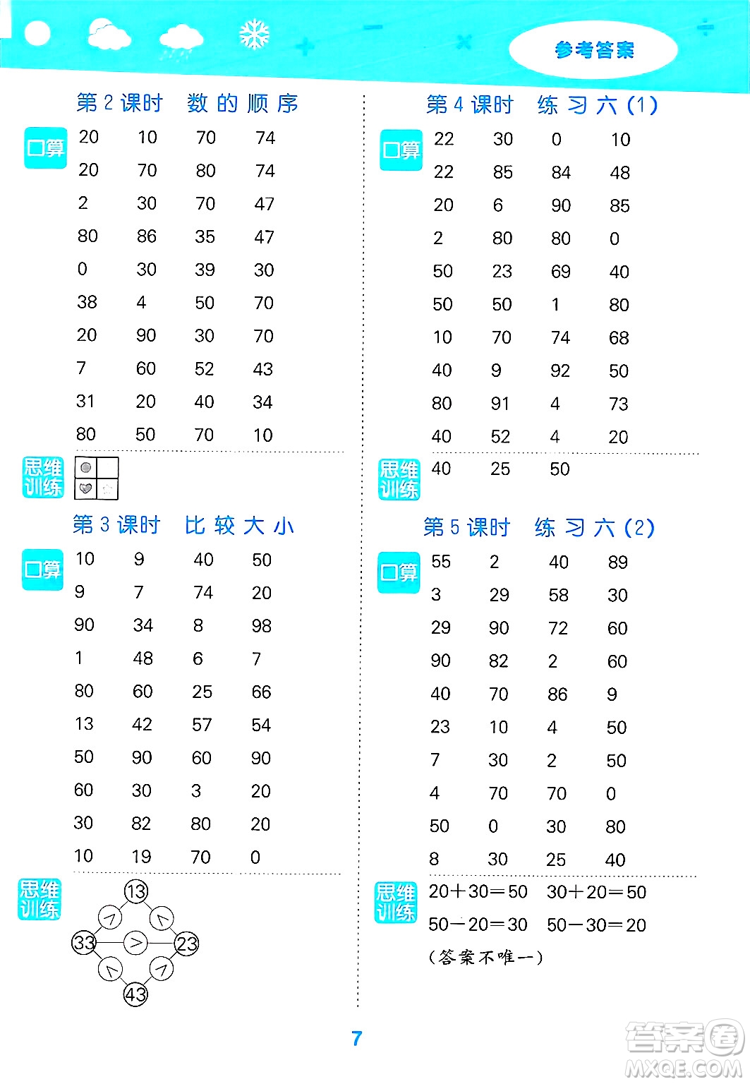 地質(zhì)出版社2025年春小兒郎小學(xué)口算大通關(guān)一年級數(shù)學(xué)下冊蘇教版答案