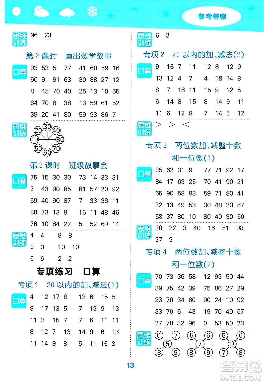 地質(zhì)出版社2025年春小兒郎小學(xué)口算大通關(guān)一年級數(shù)學(xué)下冊蘇教版答案