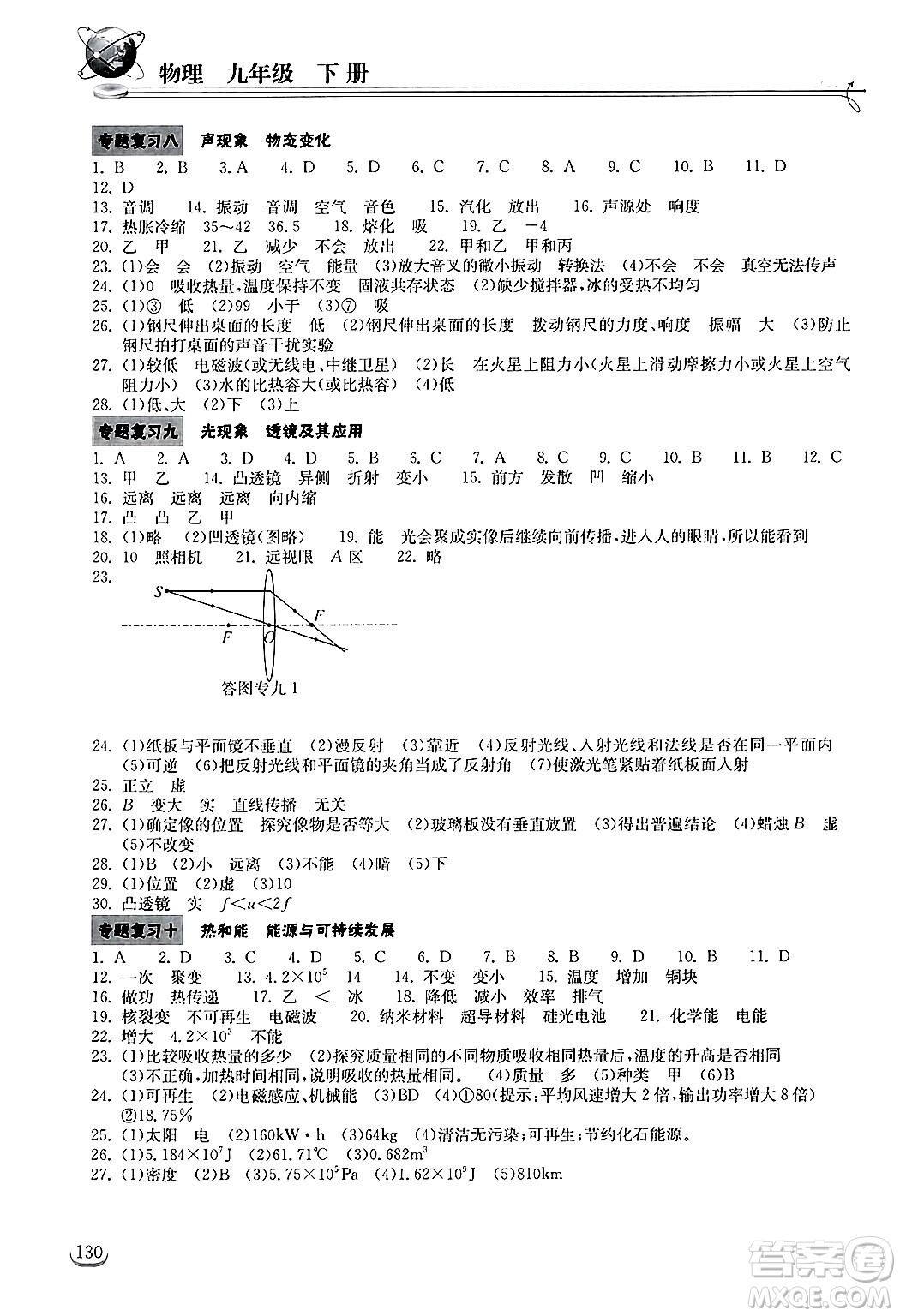 湖北教育出版社2025年春長(zhǎng)江作業(yè)本同步練習(xí)冊(cè)九年級(jí)物理下冊(cè)人教版答案