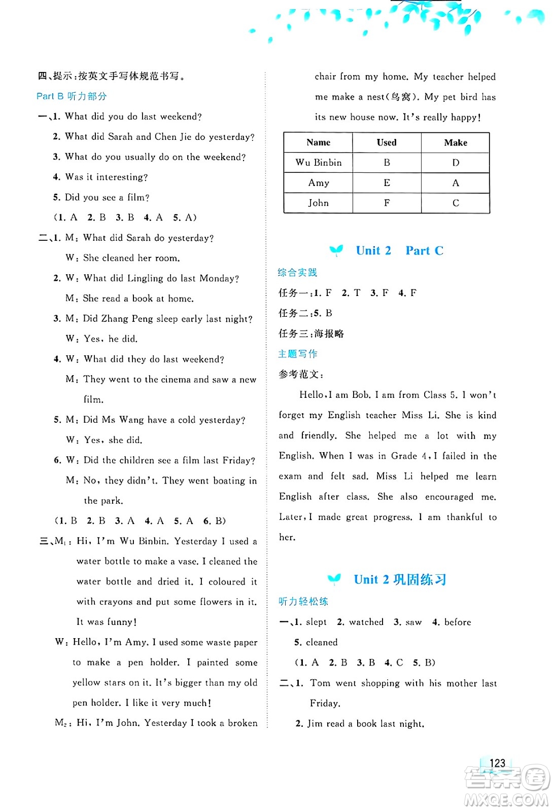 廣西師范大學(xué)出版社2025年春新課程學(xué)習(xí)與測(cè)評(píng)同步學(xué)習(xí)六年級(jí)英語(yǔ)下冊(cè)人教版答案