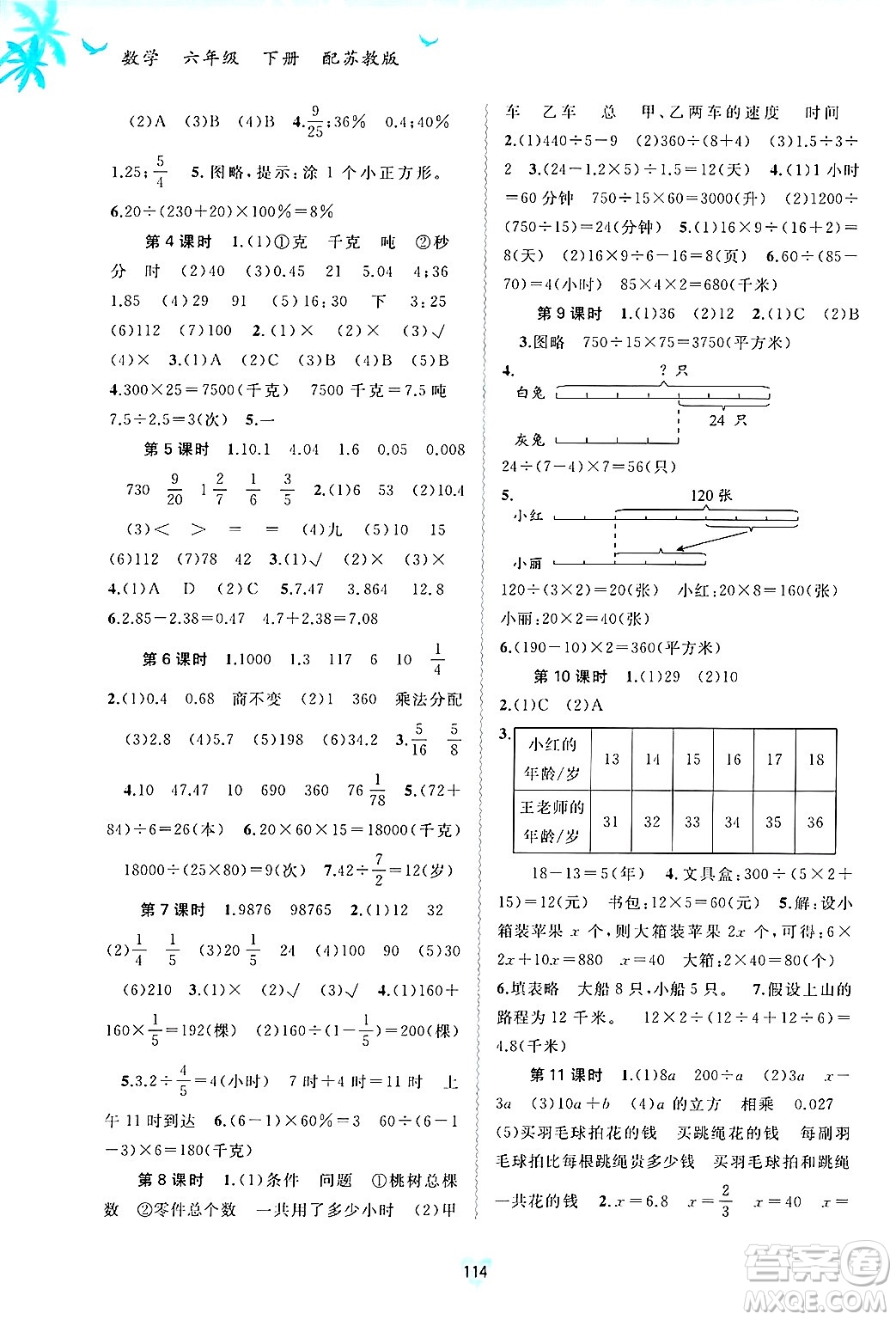 廣西師范大學(xué)出版社2025年春新課程學(xué)習(xí)與測(cè)評(píng)同步學(xué)習(xí)六年級(jí)數(shù)學(xué)下冊(cè)蘇教版答案