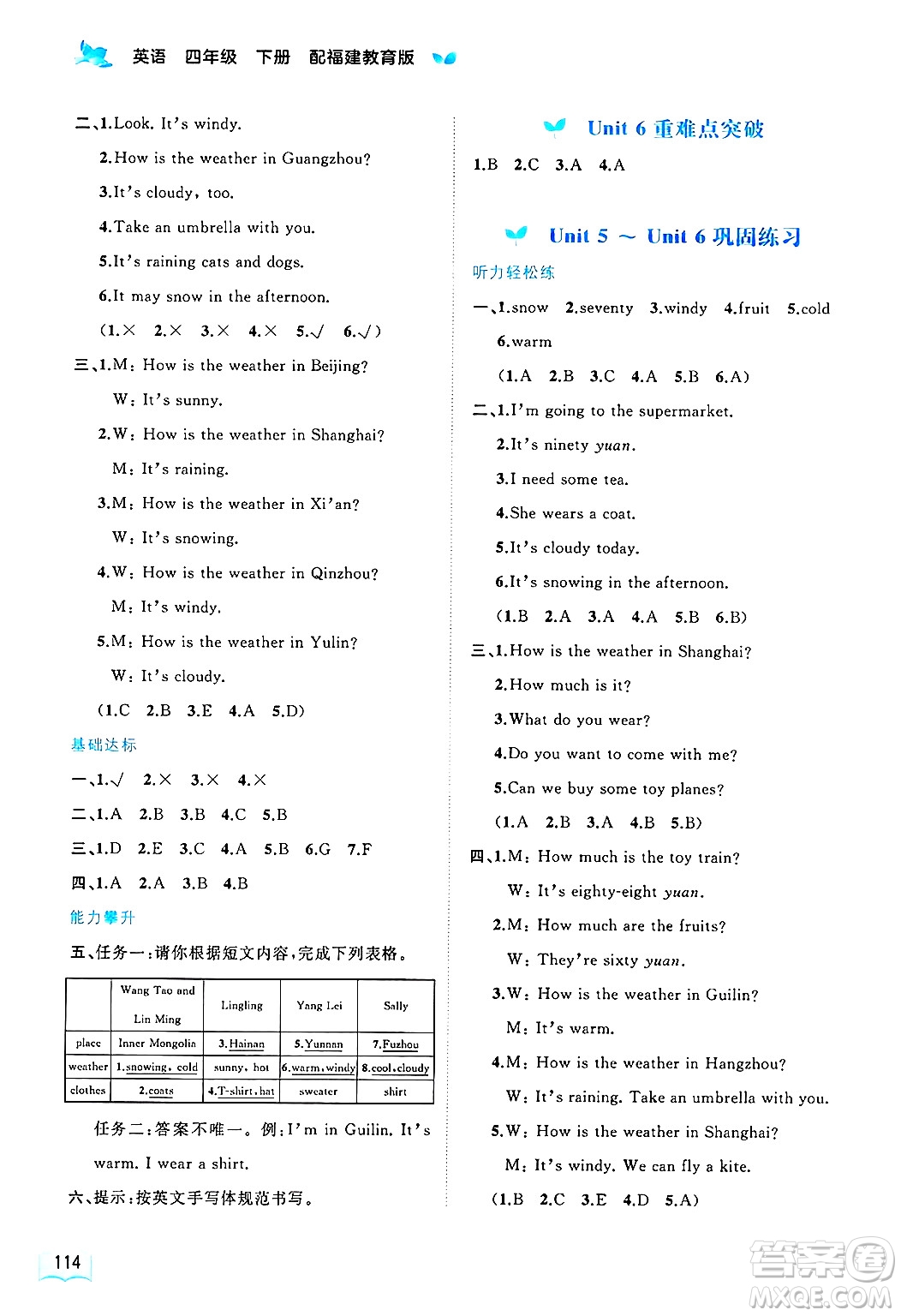廣西師范大學(xué)出版社2025年春新課程學(xué)習(xí)與測(cè)評(píng)同步學(xué)習(xí)四年級(jí)英語(yǔ)下冊(cè)閩教版答案