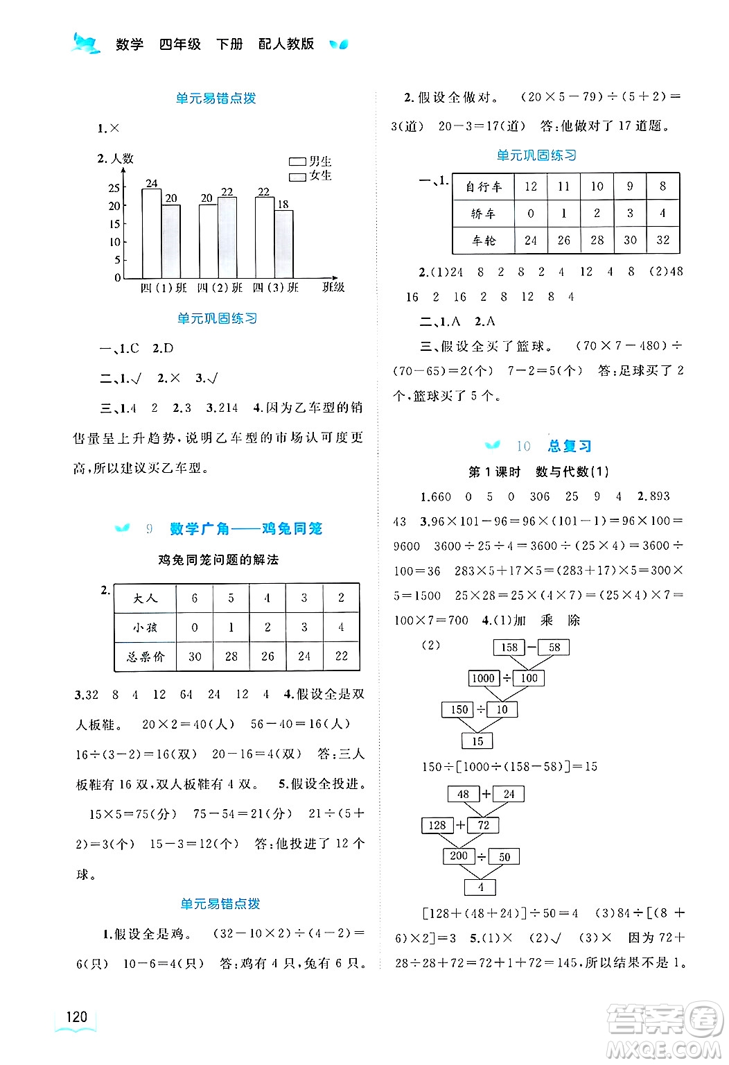 廣西師范大學(xué)出版社2025年春新課程學(xué)習(xí)與測(cè)評(píng)同步學(xué)習(xí)四年級(jí)數(shù)學(xué)下冊(cè)人教版答案