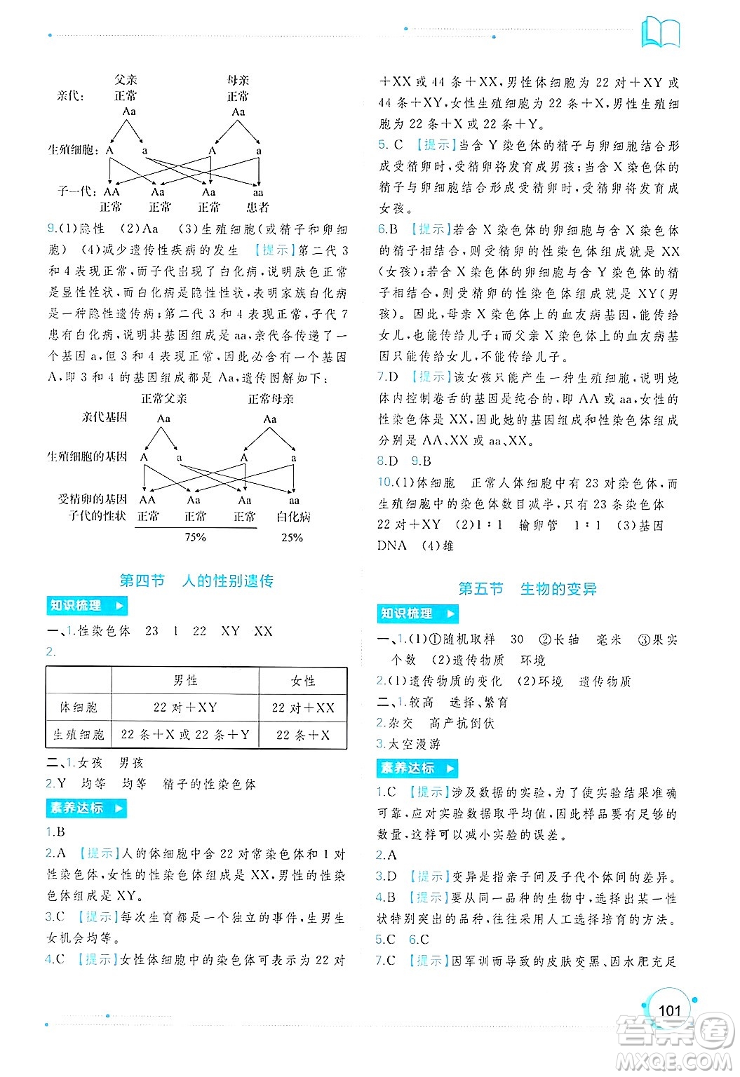 廣西師范大學出版社2025年春新課程學習與測評同步學習八年級生物下冊人教版答案