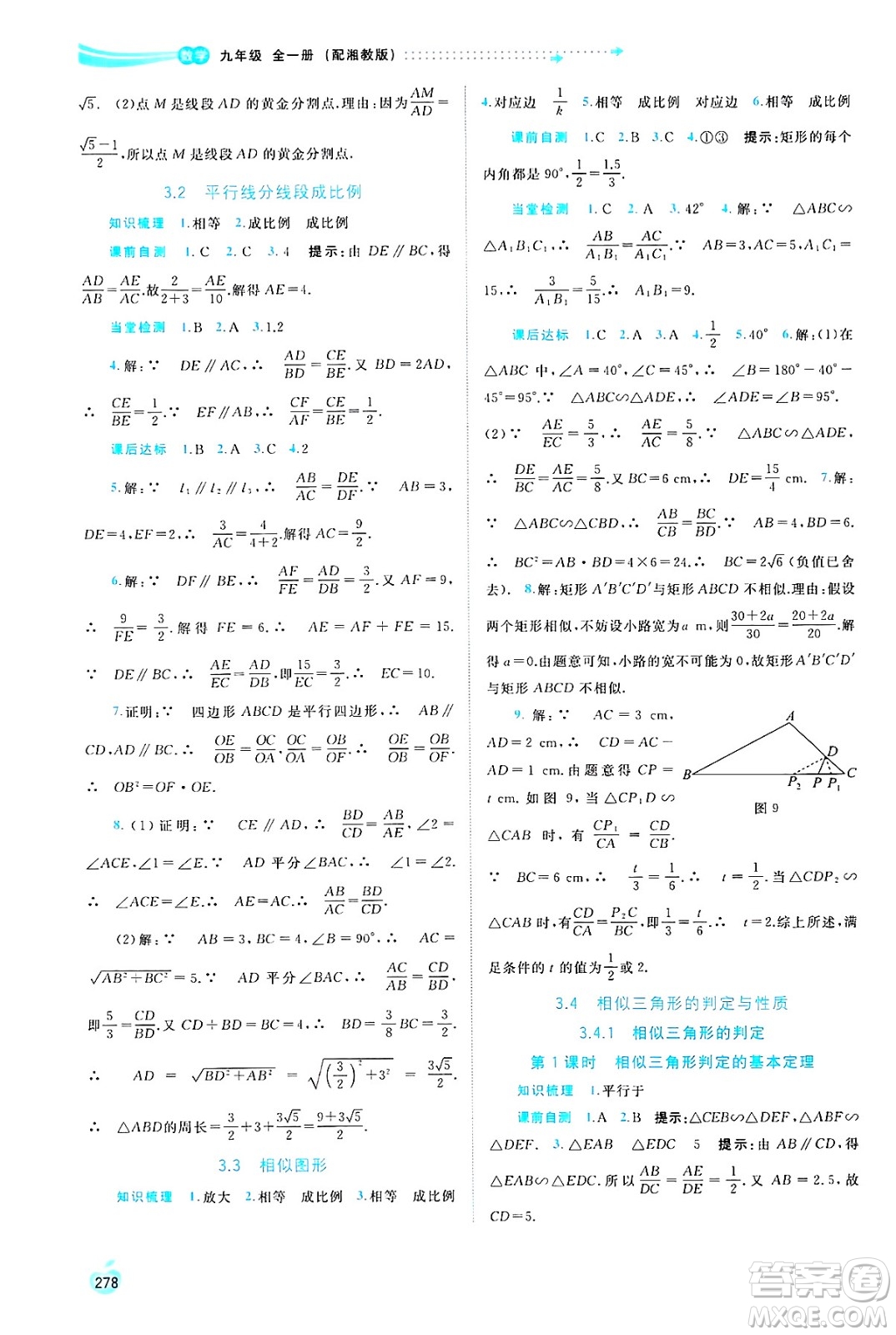 廣西師范大學出版社2025年春新課程學習與測評同步學習九年級數(shù)學下冊湘教版答案