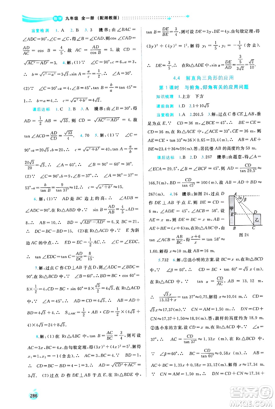 廣西師范大學出版社2025年春新課程學習與測評同步學習九年級數(shù)學下冊湘教版答案