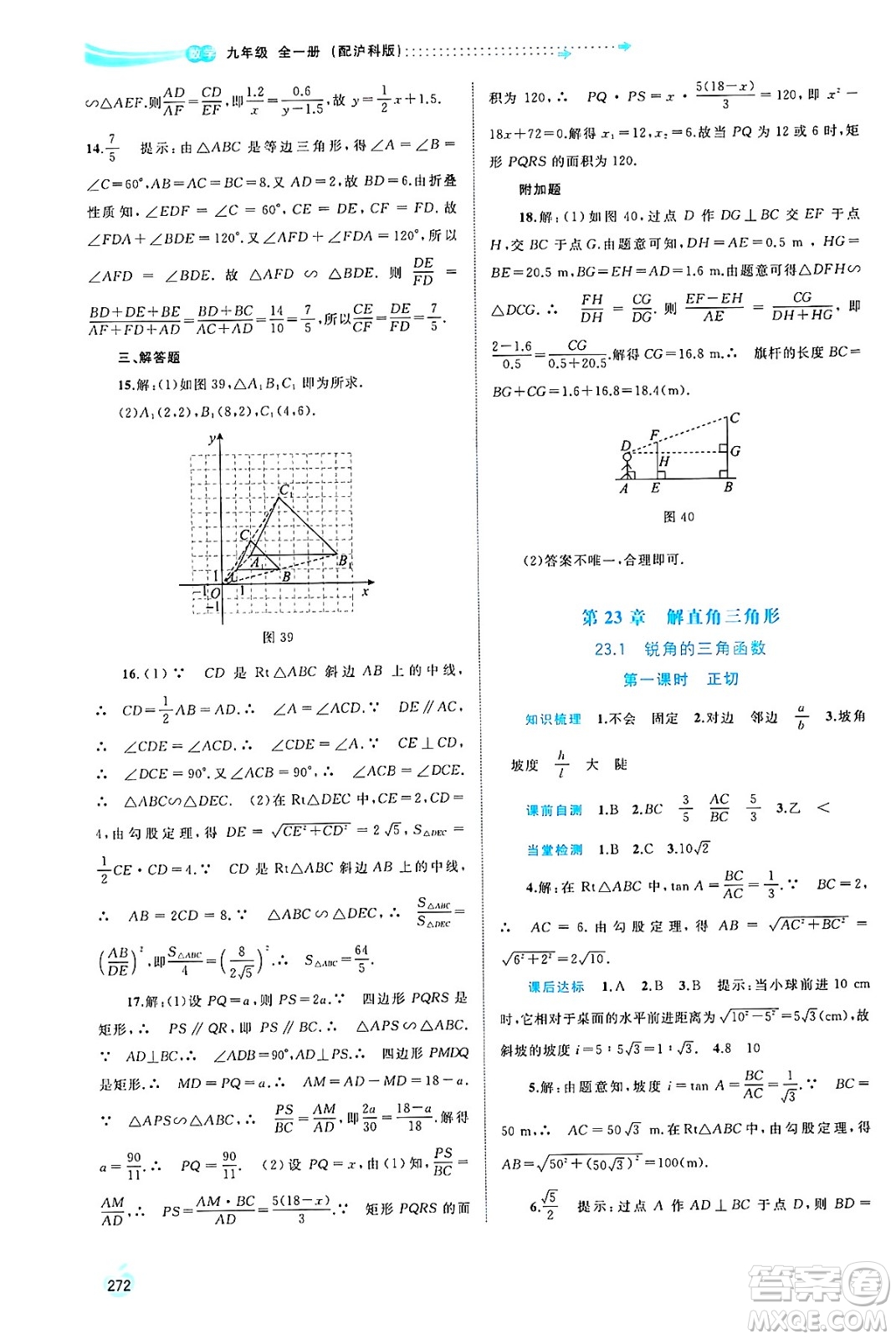 廣西師范大學(xué)出版社2025年春新課程學(xué)習(xí)與測(cè)評(píng)同步學(xué)習(xí)九年級(jí)數(shù)學(xué)下冊(cè)滬科版答案