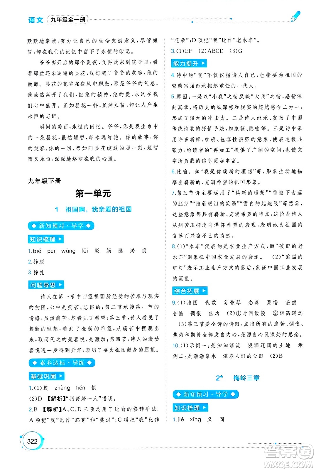 廣西師范大學出版社2025年春新課程學習與測評同步學習九年級語文下冊通用版答案