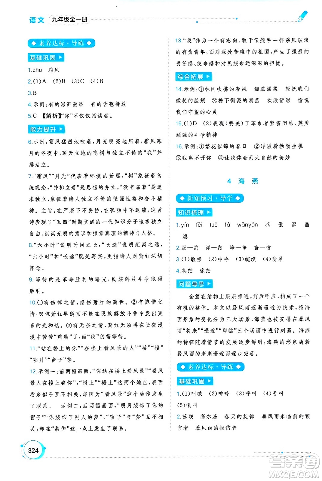 廣西師范大學出版社2025年春新課程學習與測評同步學習九年級語文下冊通用版答案