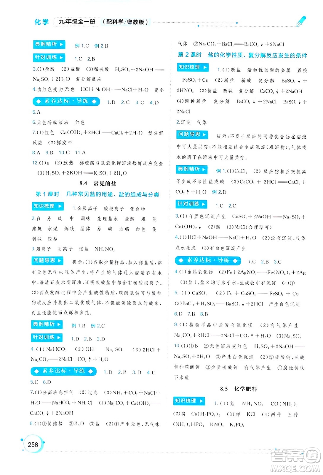 廣西師范大學(xué)出版社2025年春新課程學(xué)習(xí)與測評同步學(xué)習(xí)九年級化學(xué)下冊科粵版答案
