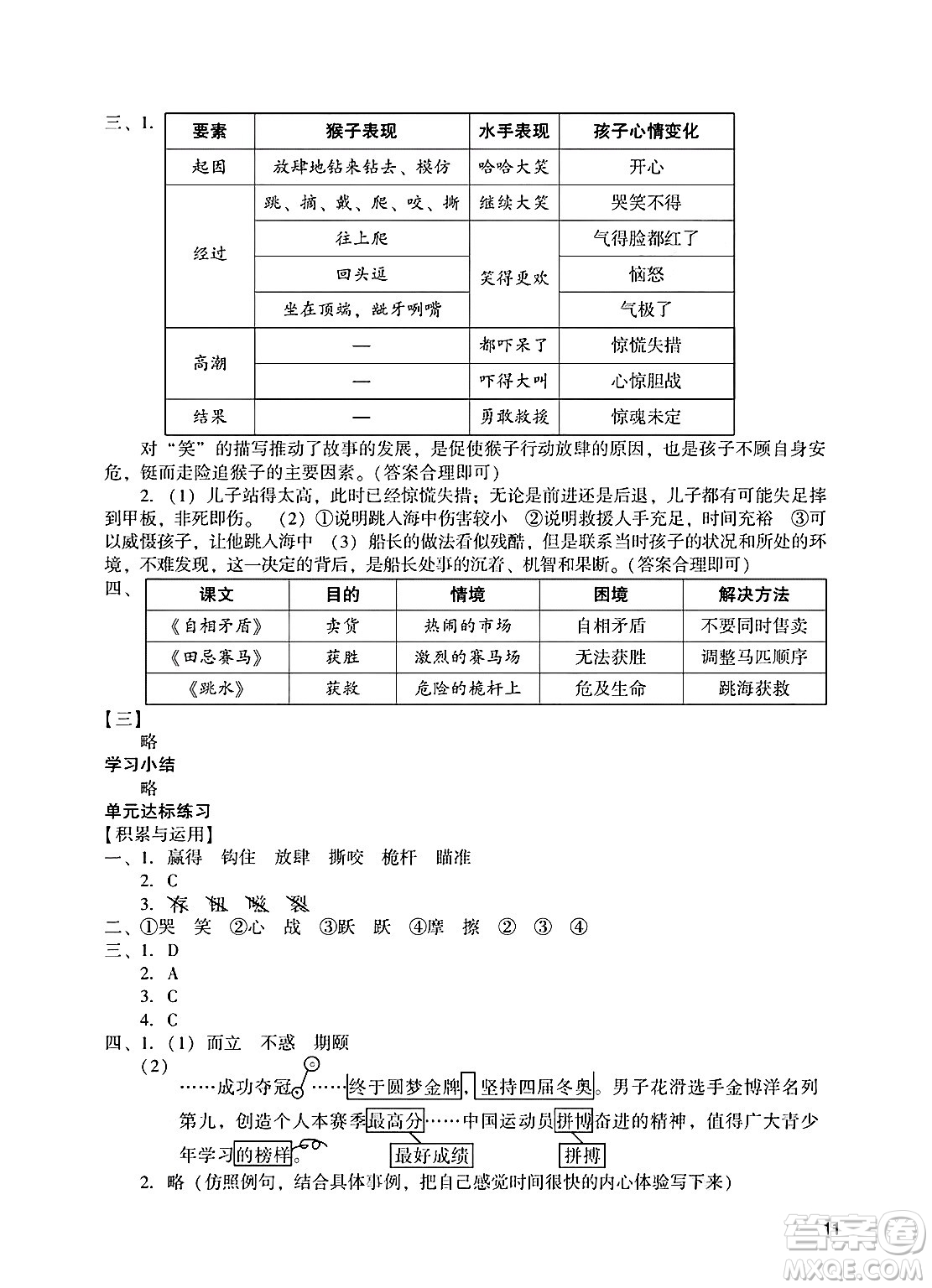 廣州出版社2025年春陽(yáng)光學(xué)業(yè)評(píng)價(jià)五年級(jí)語(yǔ)文下冊(cè)人教版答案