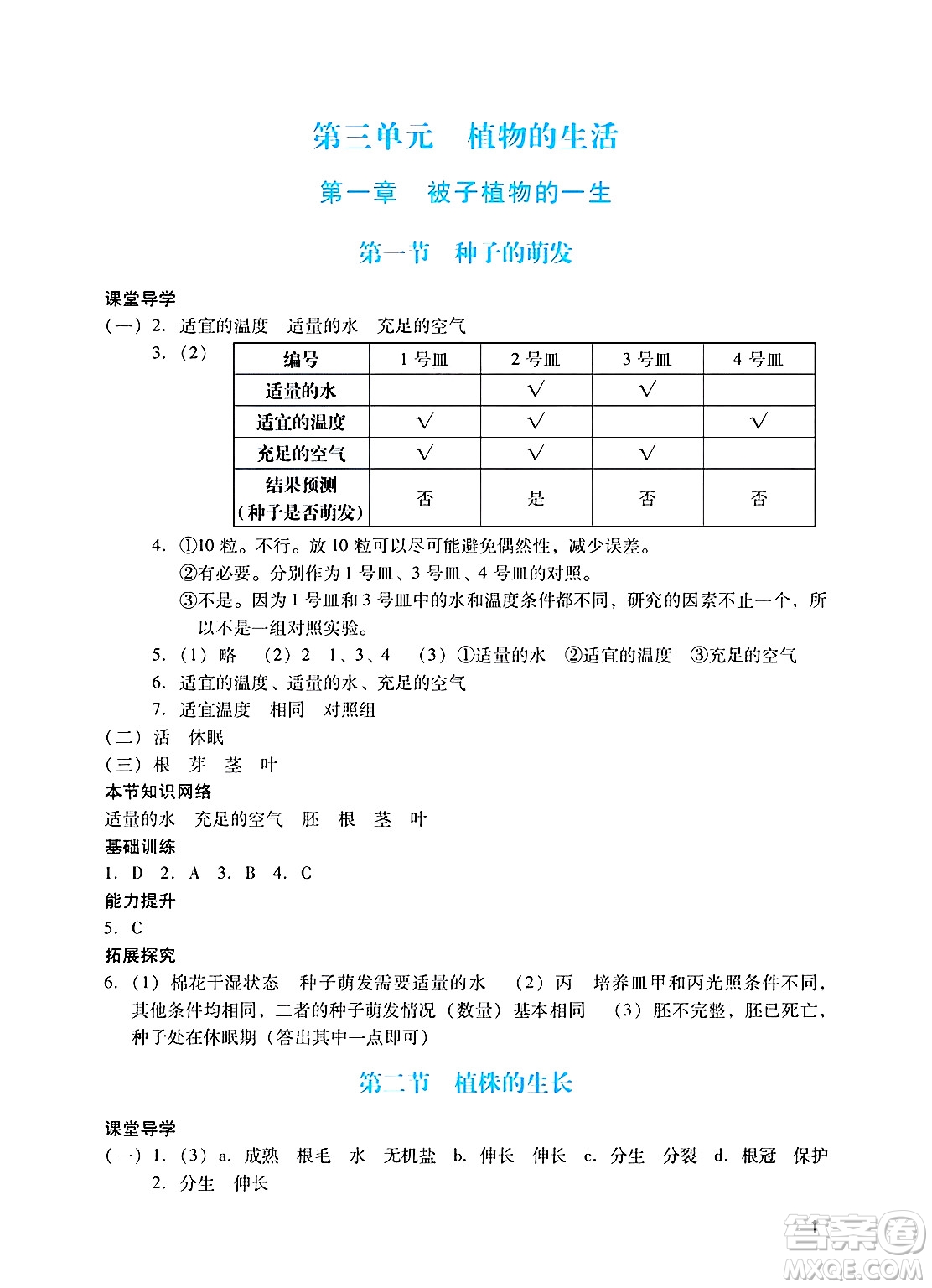 廣州出版社2025年春陽光學(xué)業(yè)評(píng)價(jià)七年級(jí)生物下冊(cè)人教版答案