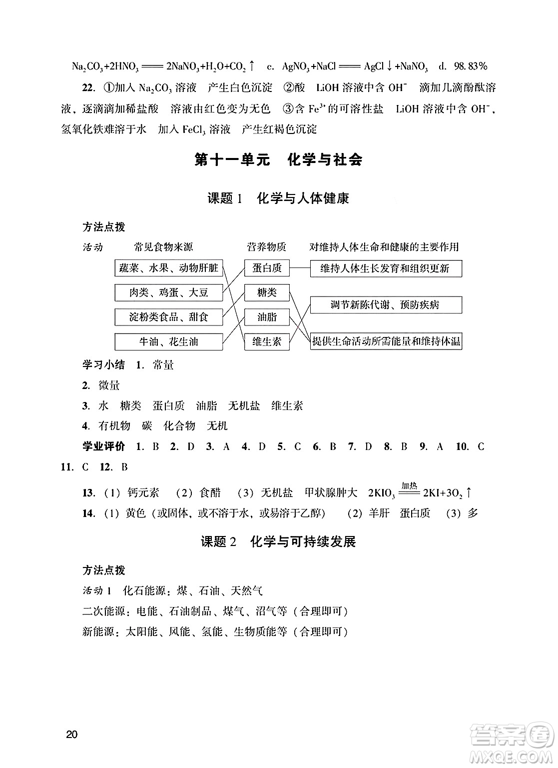 廣州出版社2025年春陽光學(xué)業(yè)評價(jià)九年級化學(xué)下冊人教版答案