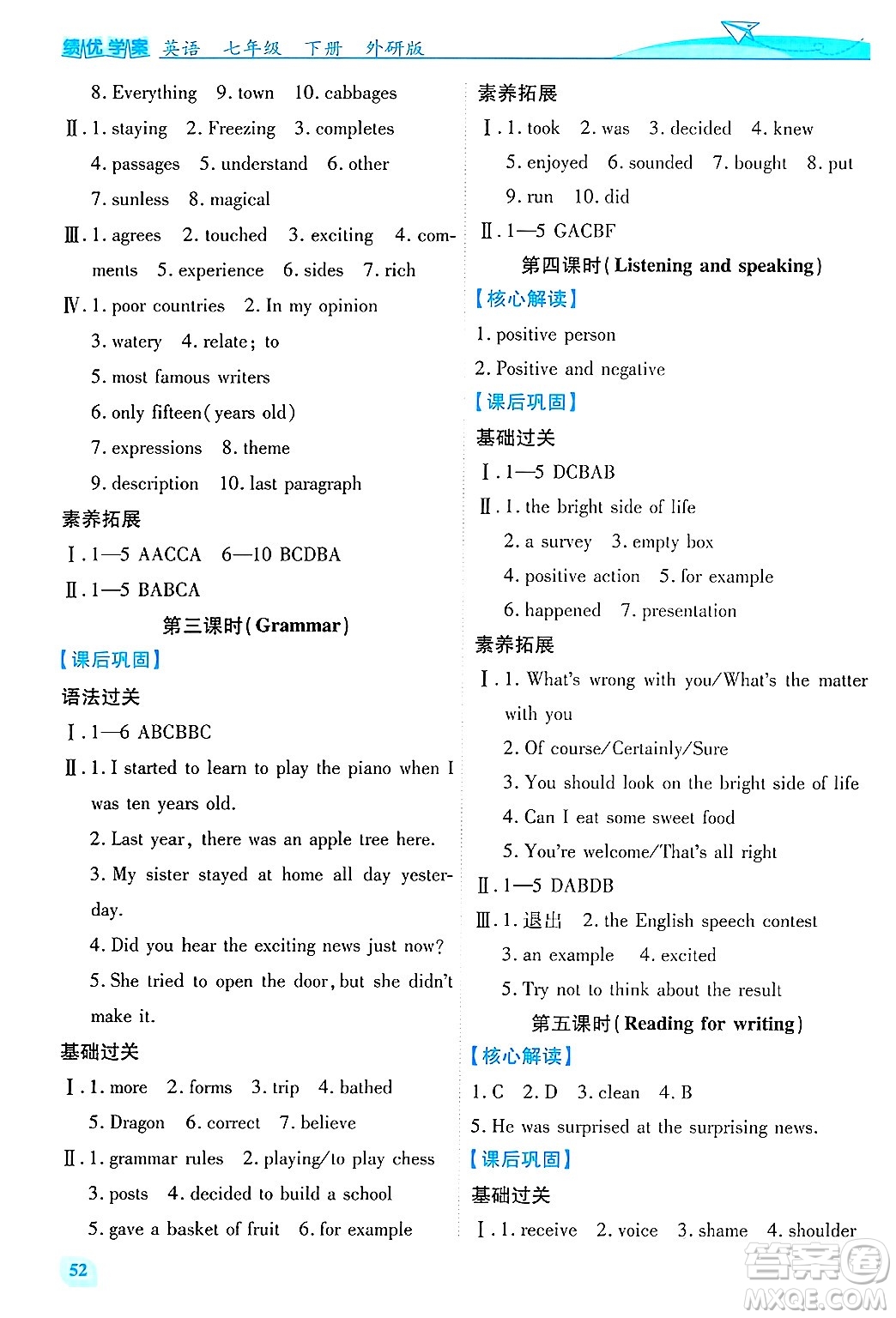 陜西師范大學(xué)出版總社有限公司2025年春績(jī)優(yōu)學(xué)案七年級(jí)英語下冊(cè)外研版答案