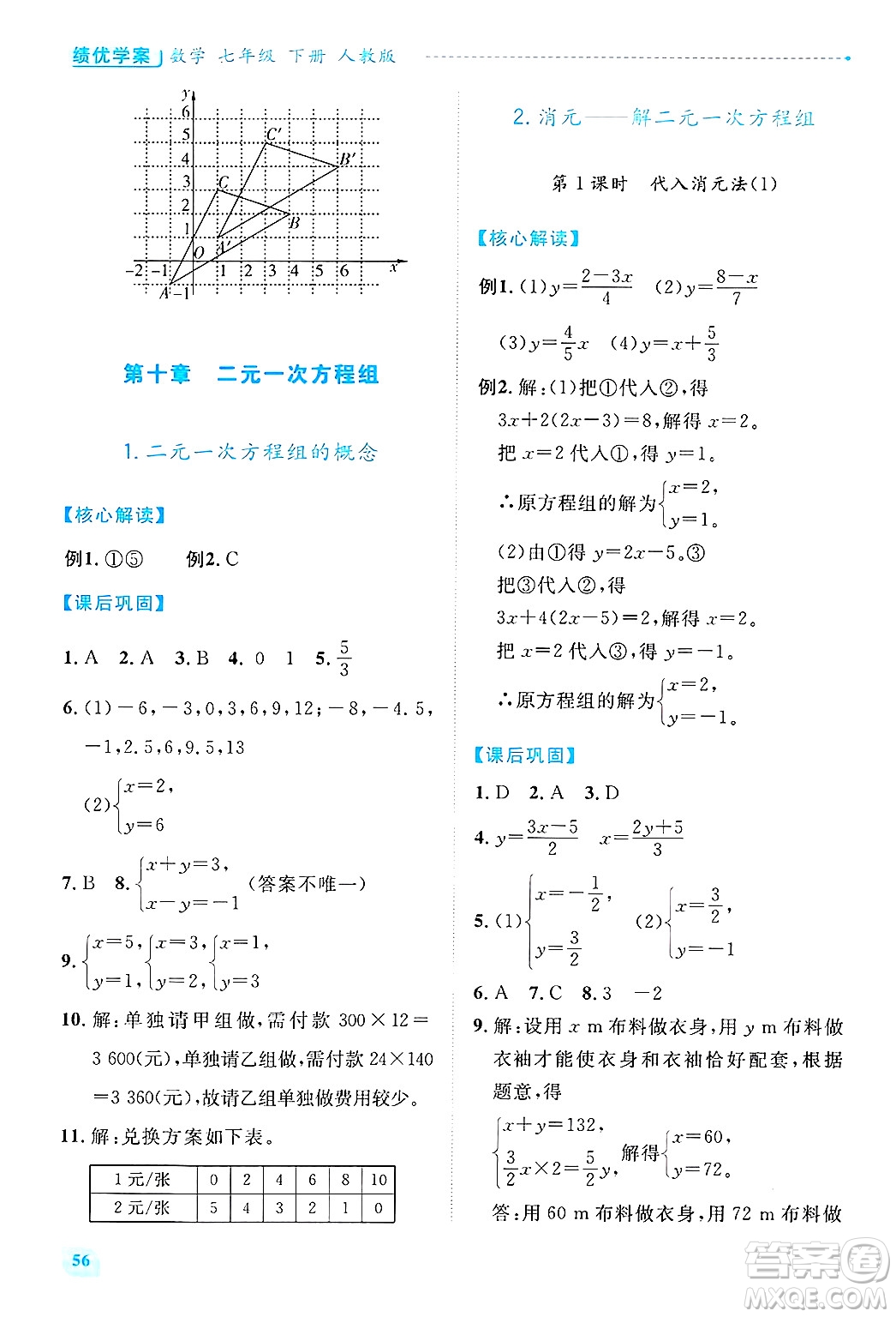 陜西師范大學(xué)出版總社有限公司2025年春績(jī)優(yōu)學(xué)案七年級(jí)數(shù)學(xué)下冊(cè)人教版答案