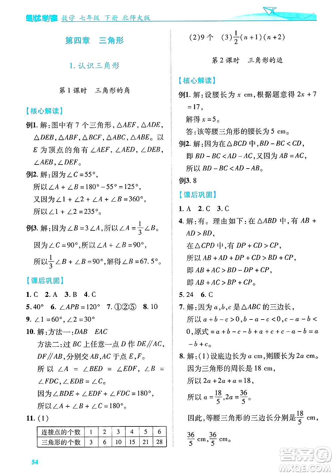 陜西師范大學(xué)出版總社有限公司2025年春績(jī)優(yōu)學(xué)案七年級(jí)數(shù)學(xué)下冊(cè)北師大版答案