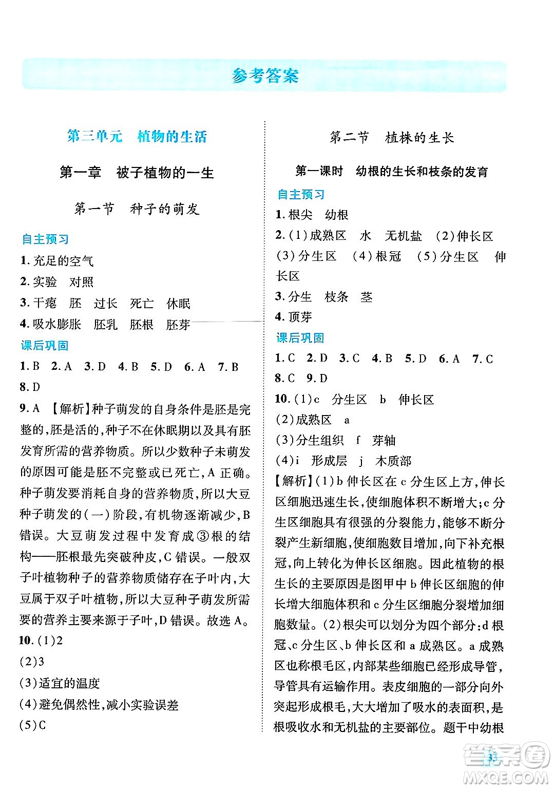 陜西師范大學(xué)出版總社有限公司2025年春績優(yōu)學(xué)案七年級(jí)生物下冊(cè)人教版答案