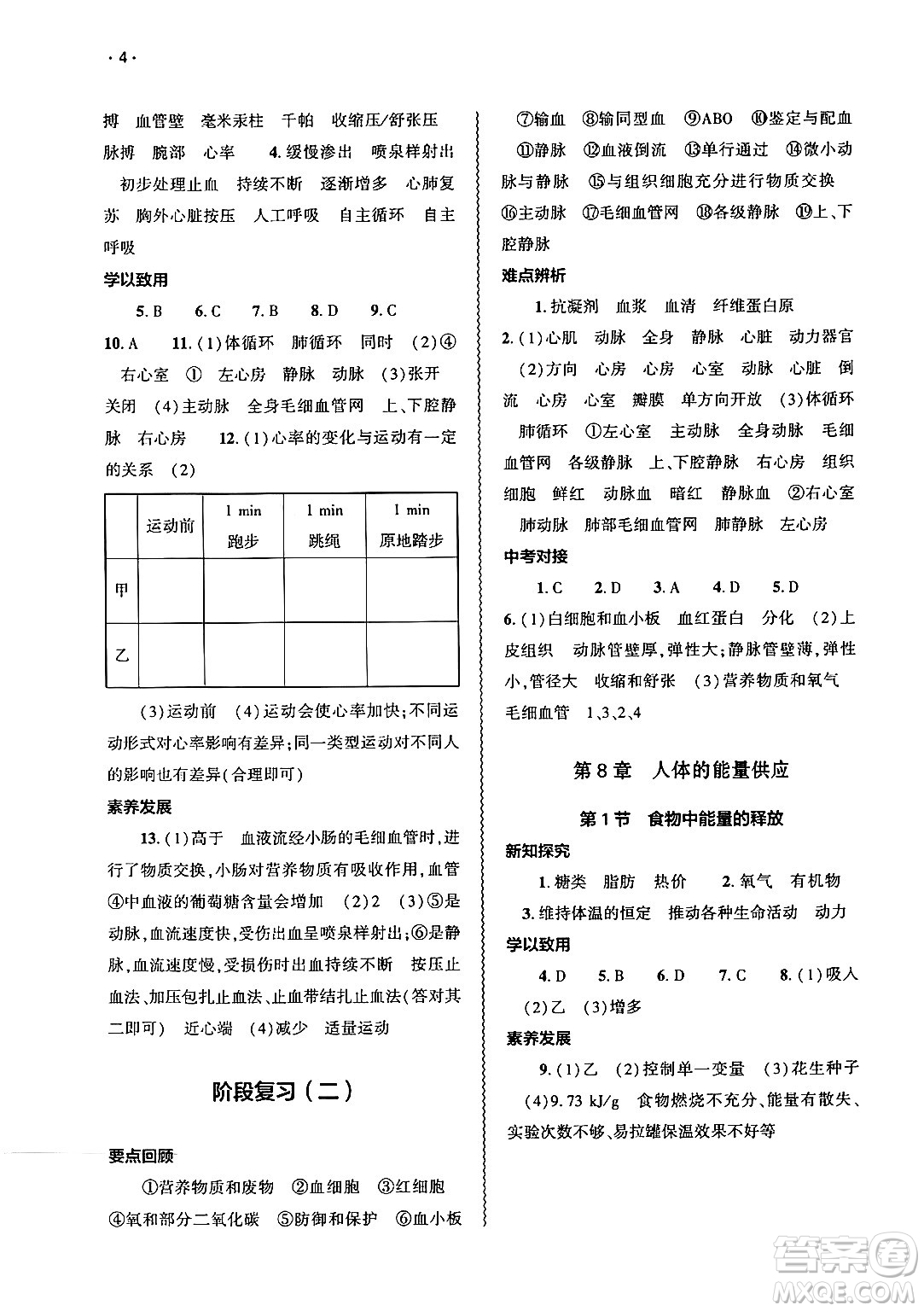 大象出版社2025年春基礎(chǔ)訓練七年級生物下冊北師大版答案
