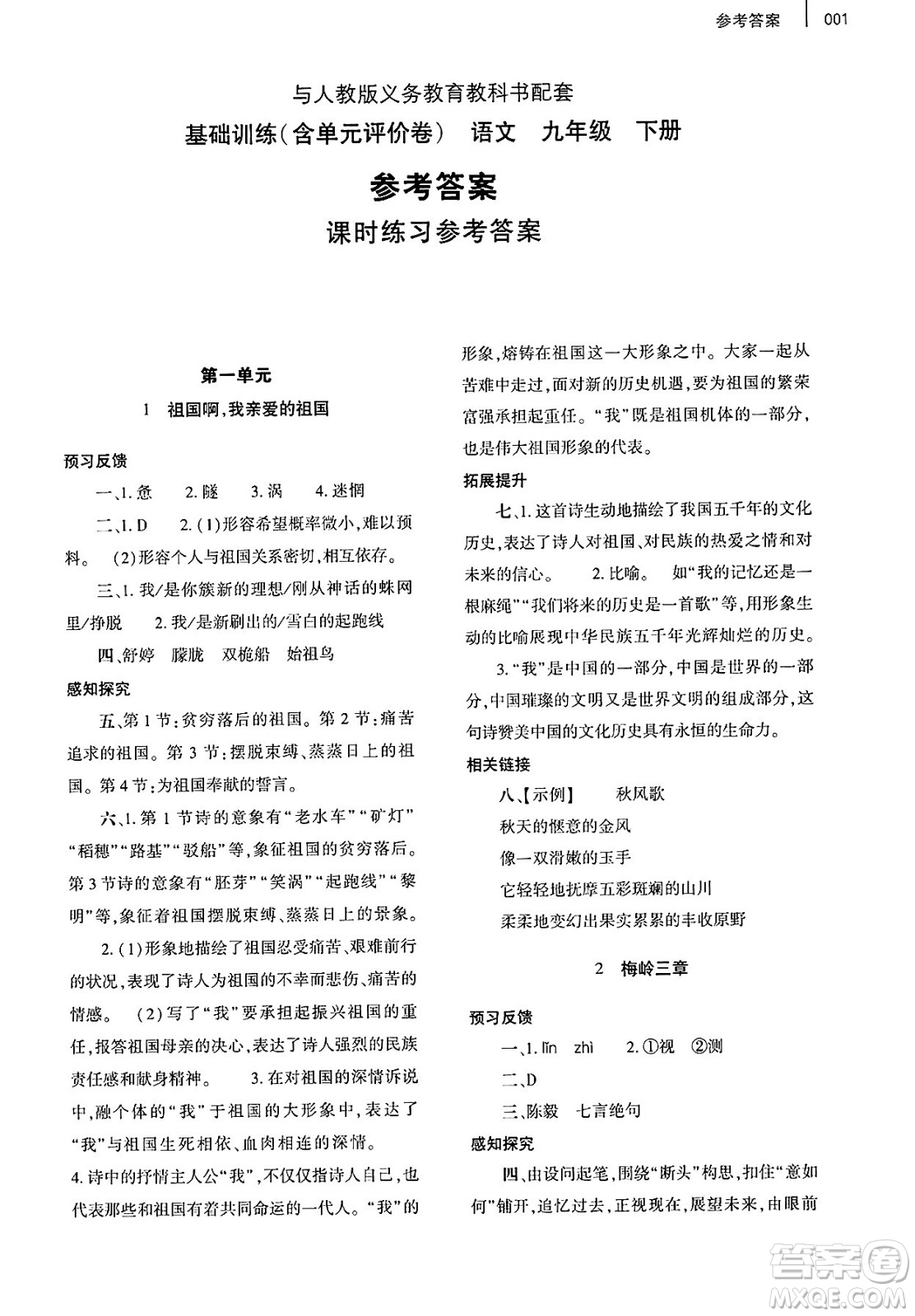 大象出版社2025年春基礎(chǔ)訓(xùn)練九年級(jí)語文下冊(cè)人教版答案