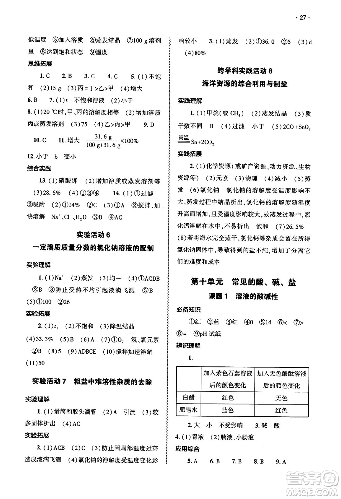 大象出版社2025年春基礎(chǔ)訓(xùn)練九年級(jí)化學(xué)下冊(cè)人教版答案