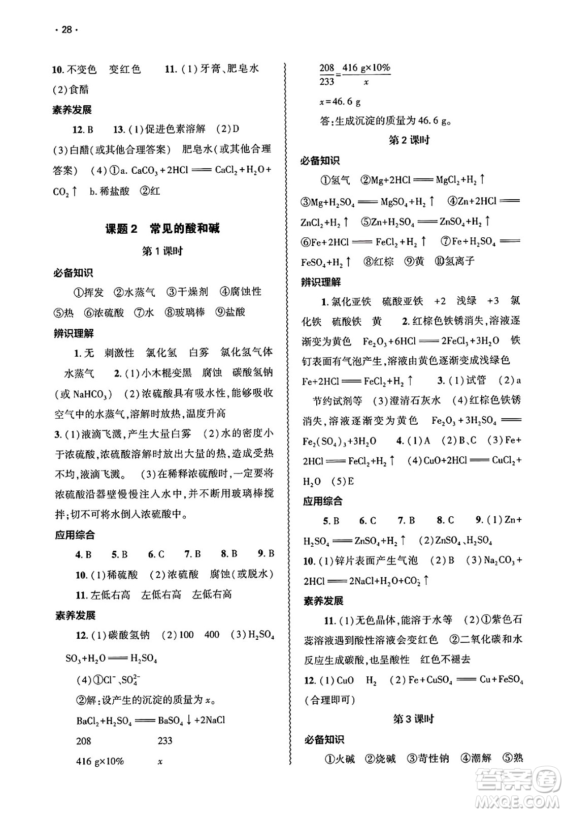 大象出版社2025年春基礎(chǔ)訓(xùn)練九年級(jí)化學(xué)下冊(cè)人教版答案