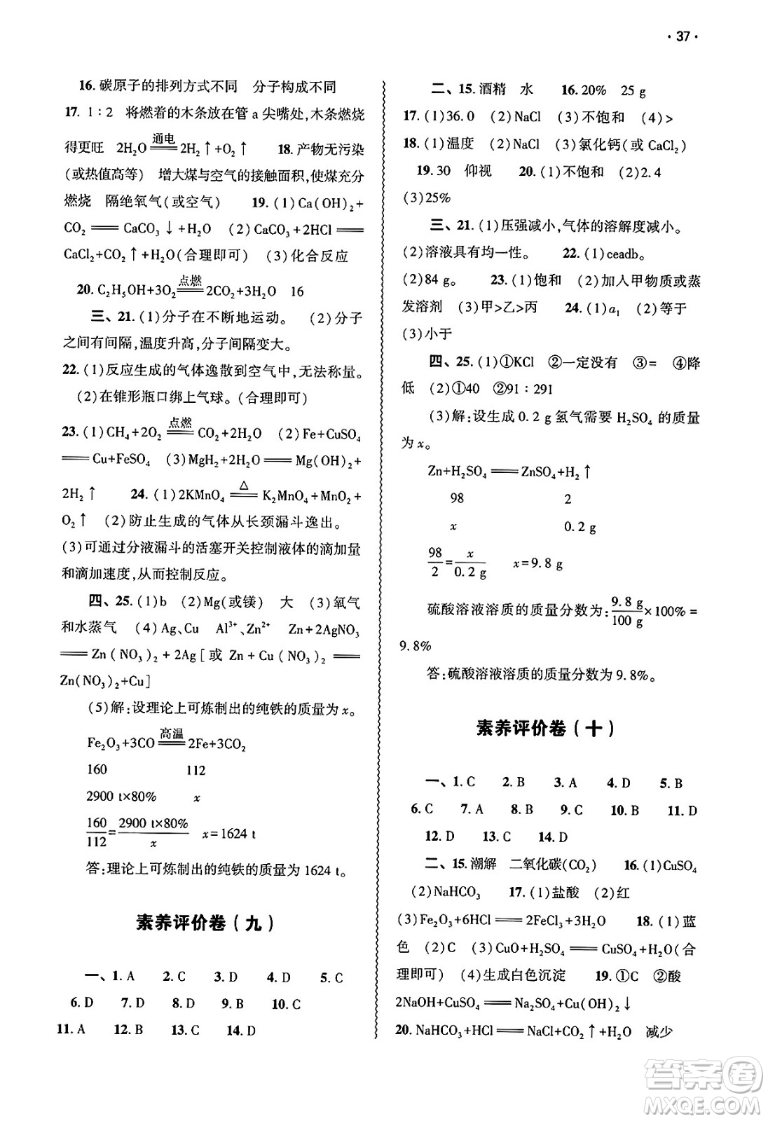 大象出版社2025年春基礎(chǔ)訓(xùn)練九年級(jí)化學(xué)下冊(cè)人教版答案