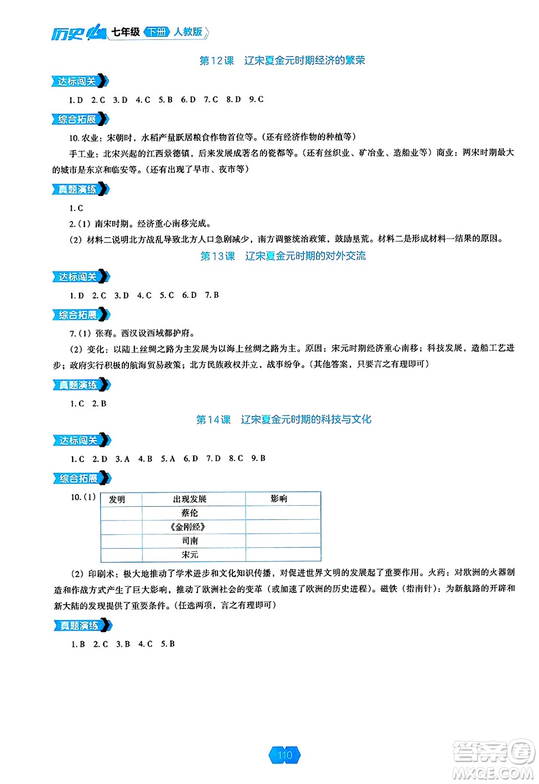遼海出版社2025年春新課程能力培養(yǎng)七年級歷史下冊人教版答案