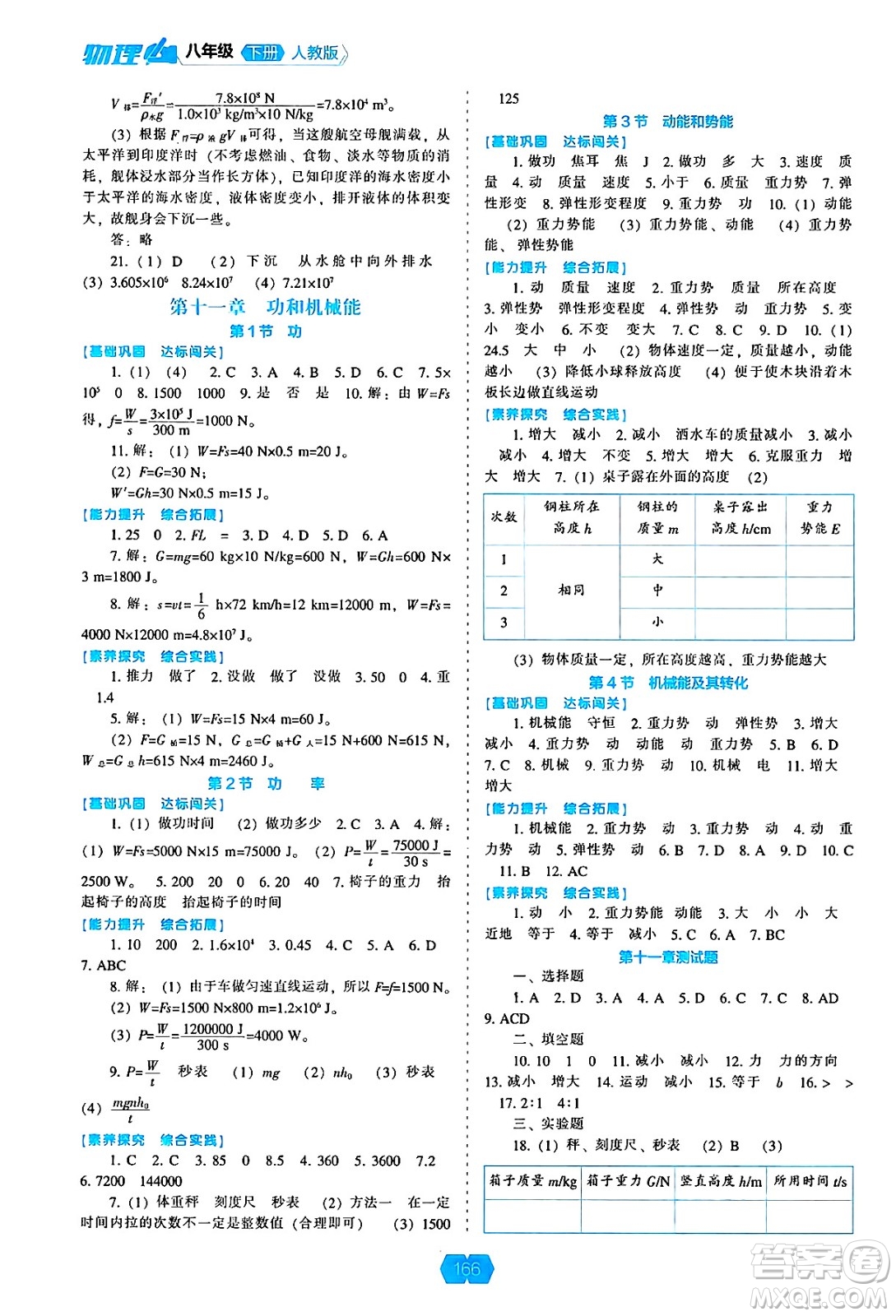 遼海出版社2025年春新課程能力培養(yǎng)八年級物理下冊人教版答案