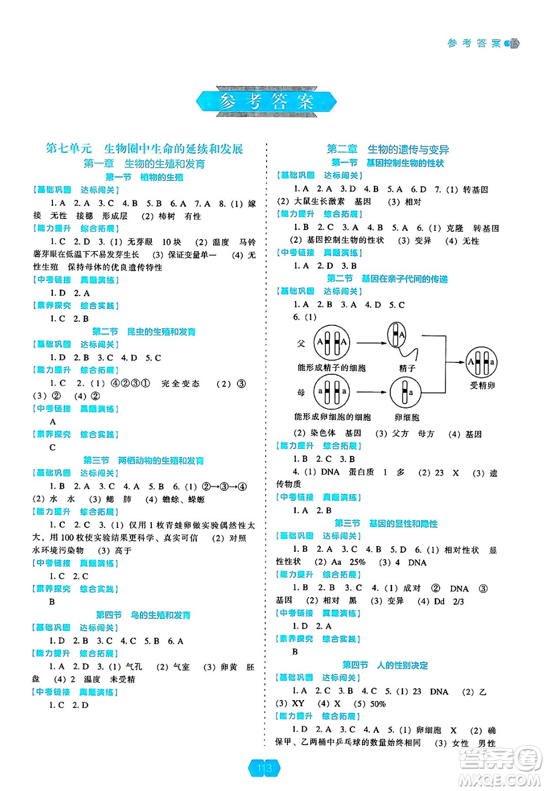 遼海出版社2025年春新課程能力培養(yǎng)八年級(jí)生物下冊(cè)人教版答案