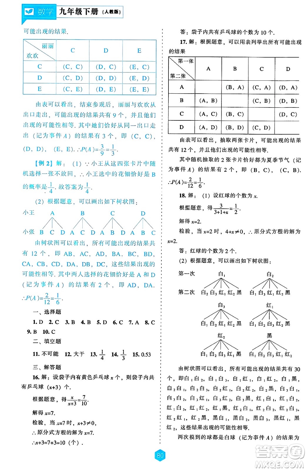 遼海出版社2025年春新課程能力培養(yǎng)九年級(jí)數(shù)學(xué)下冊(cè)人教版答案