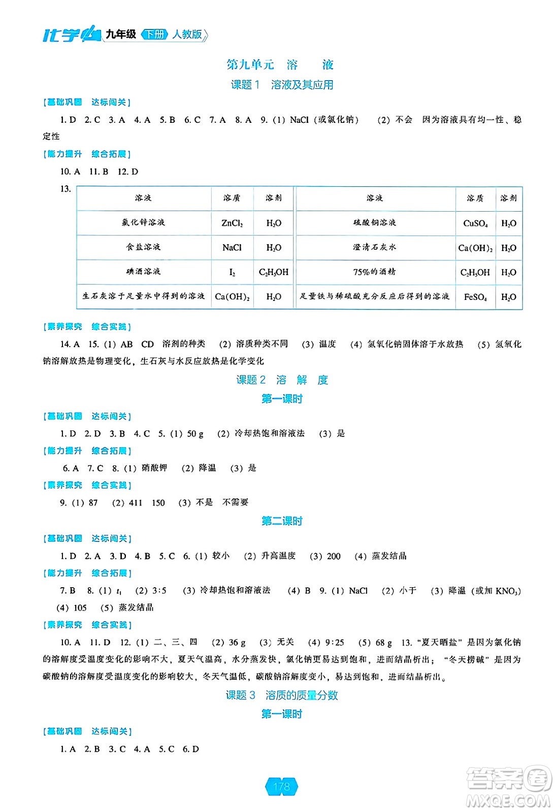 遼海出版社2025年春新課程能力培養(yǎng)九年級化學下冊人教版答案
