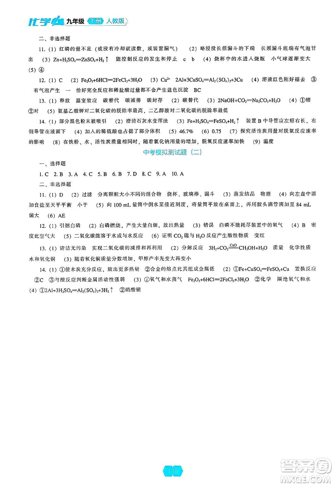 遼海出版社2025年春新課程能力培養(yǎng)九年級化學下冊人教版答案