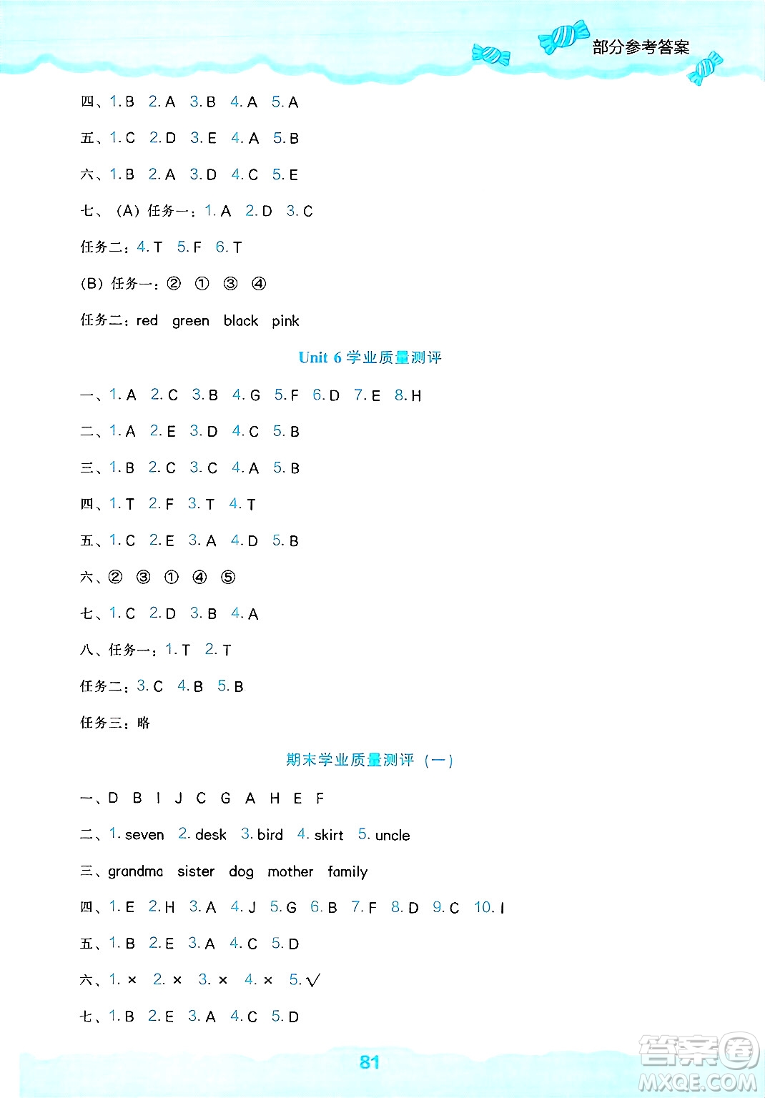 遼海出版社2025年春新課程能力培養(yǎng)三年級英語下冊人教版三起點答案