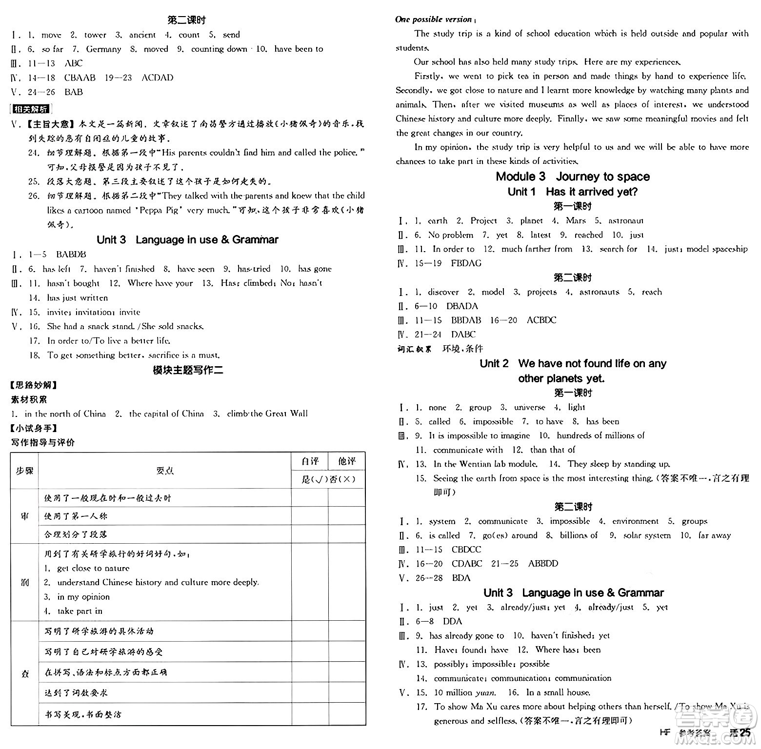 天津人民出版社2025年春全品作業(yè)本八年級英語下冊外研版合肥專版答案