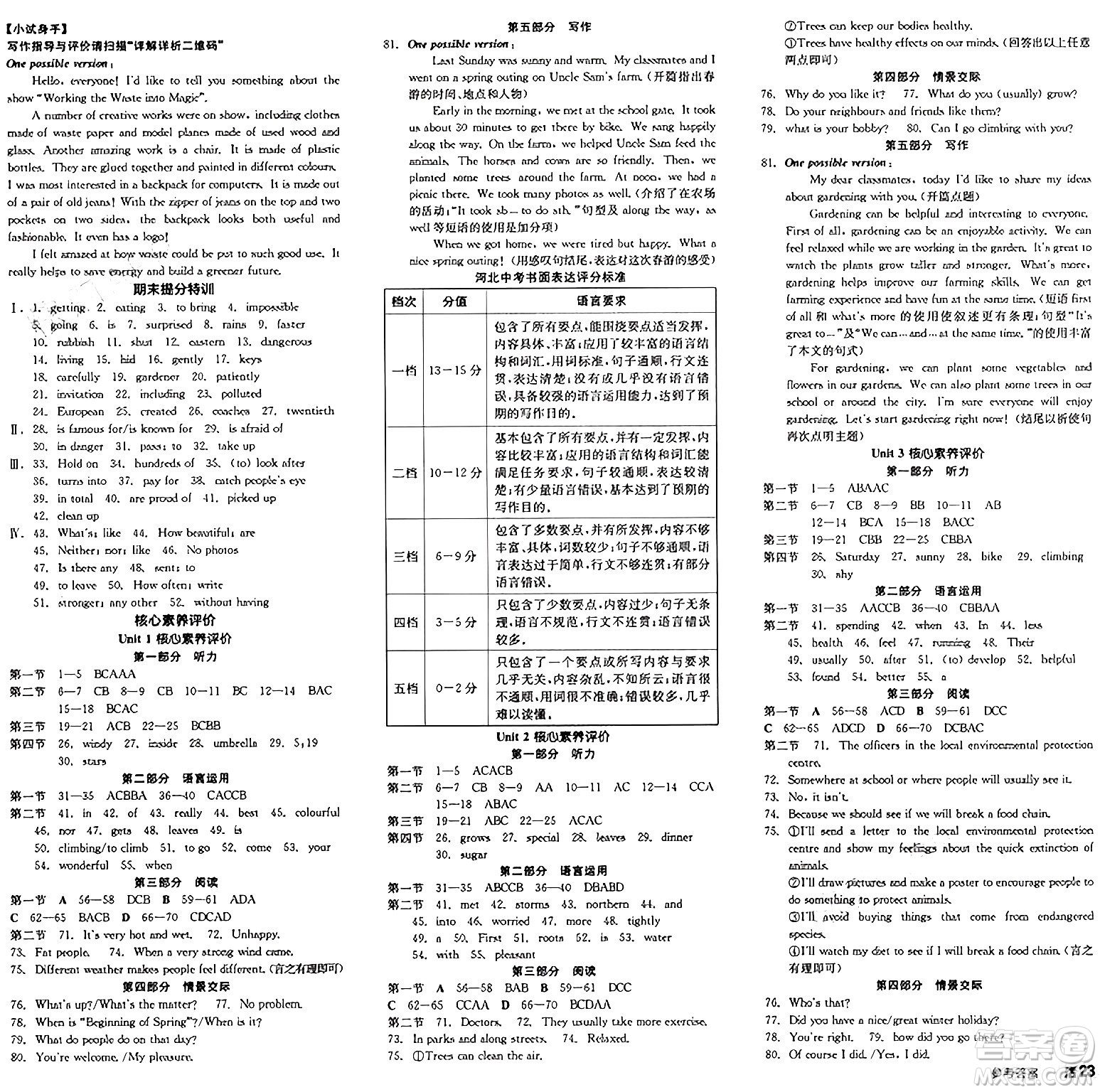 陽光出版社2025年春全品作業(yè)本八年級英語下冊冀教版答案