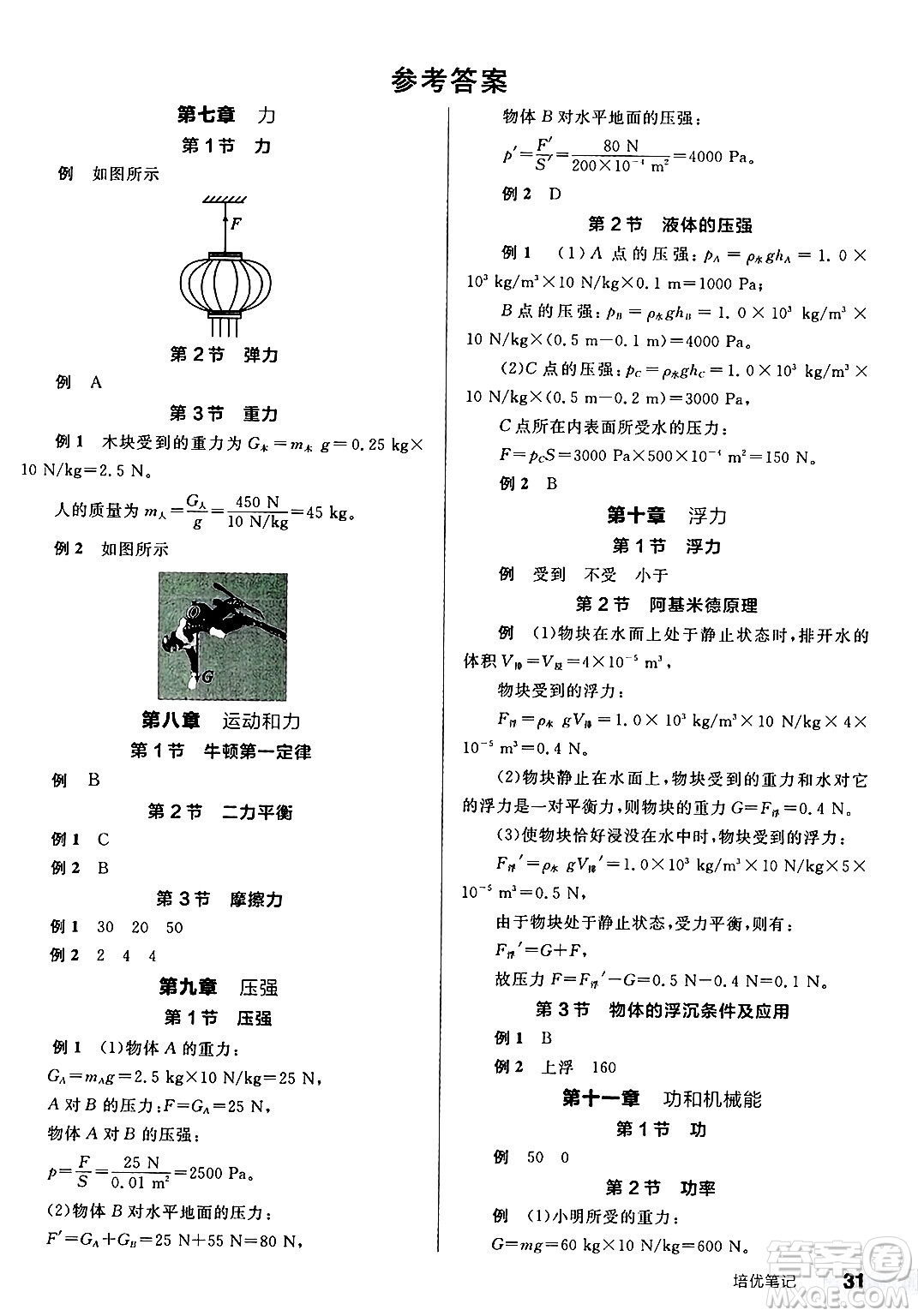 陽光出版社2025年春全品作業(yè)本八年級物理下冊人教版答案