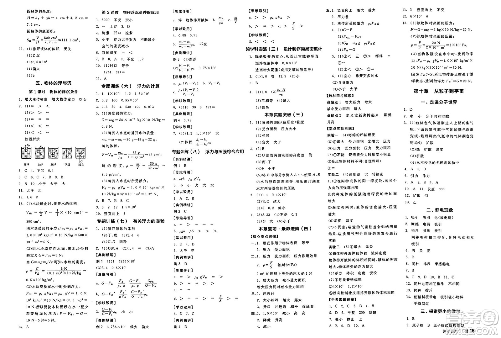 陽(yáng)光出版社2025年春全品作業(yè)本八年級(jí)物理下冊(cè)蘇科版江蘇專版答案