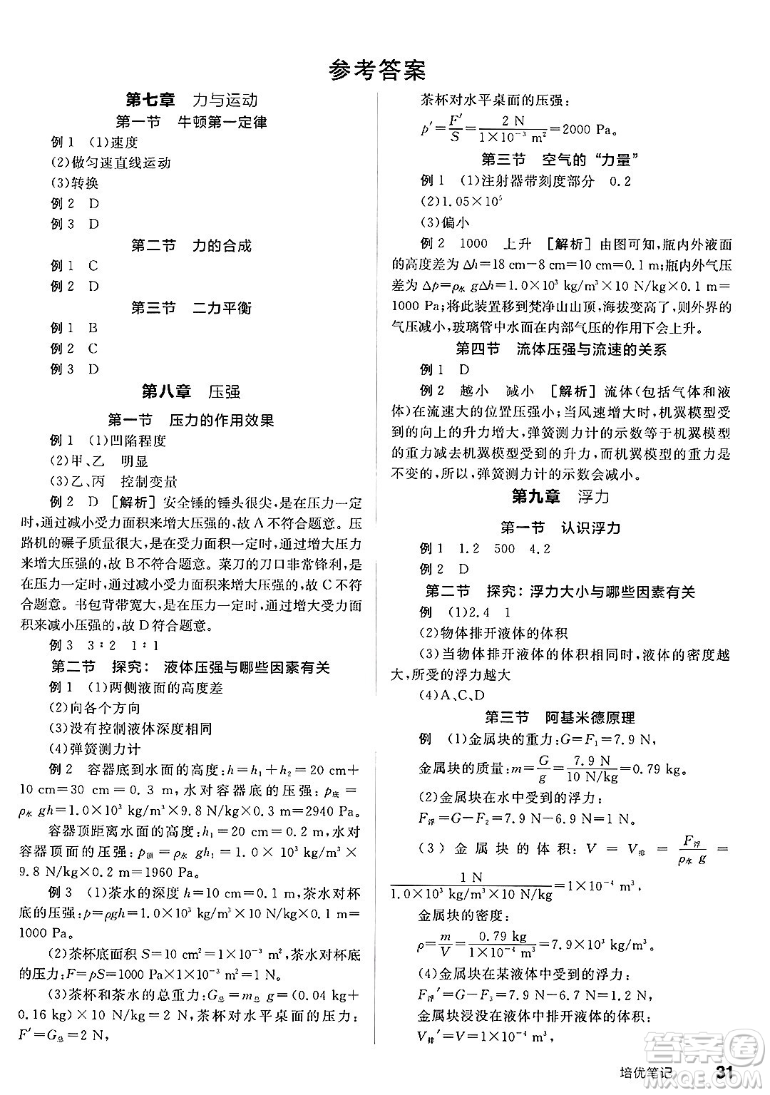 北京時(shí)代華文書局2025年春全品作業(yè)本八年級(jí)物理下冊(cè)滬科版福建專版答案