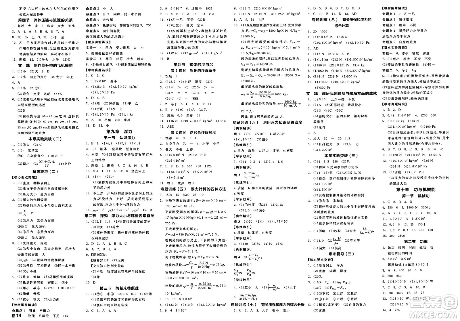 北京時(shí)代華文書局2025年春全品作業(yè)本八年級(jí)物理下冊(cè)滬科版福建專版答案