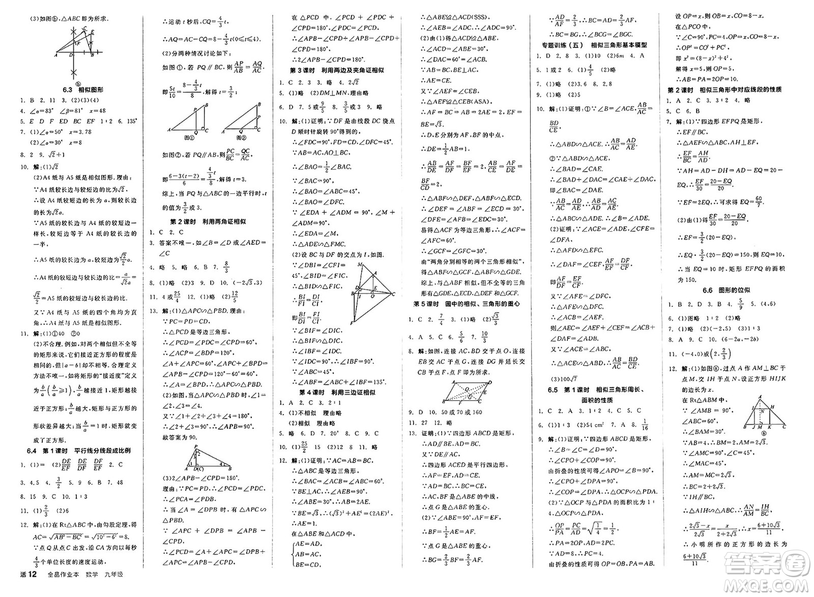 天津人民出版社2025年春全品作業(yè)本九年級數(shù)學(xué)下冊蘇科版江蘇專版答案