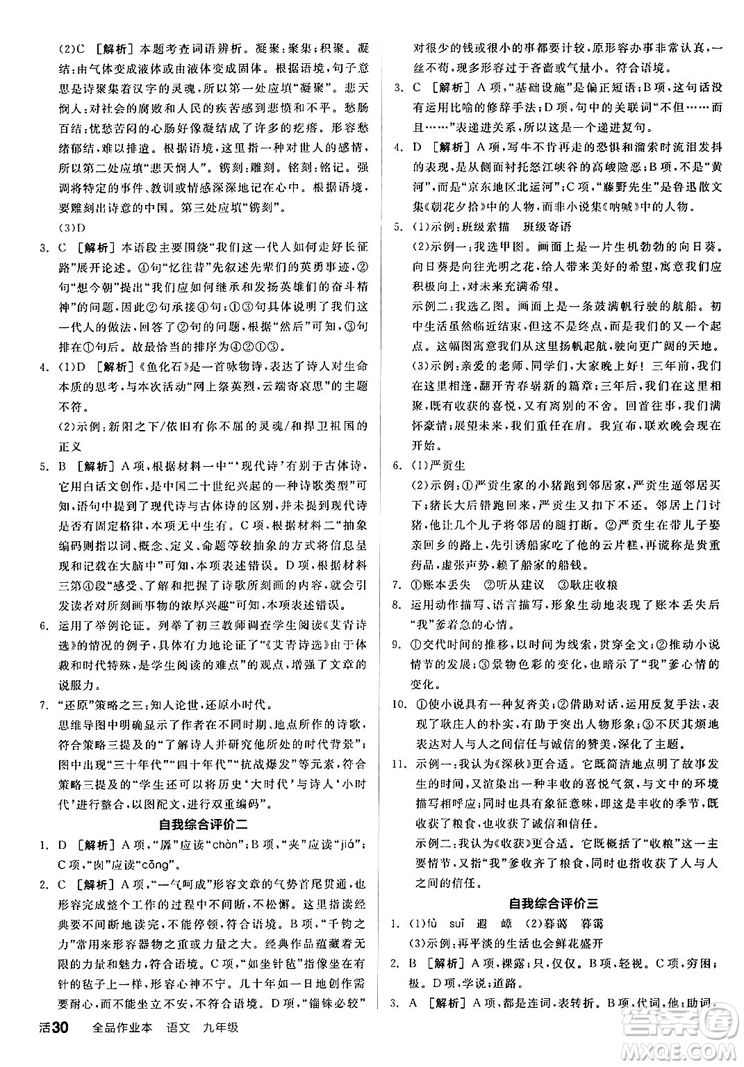 延邊教育出版社2025年春全品作業(yè)本九年級(jí)語(yǔ)文下冊(cè)人教版答案