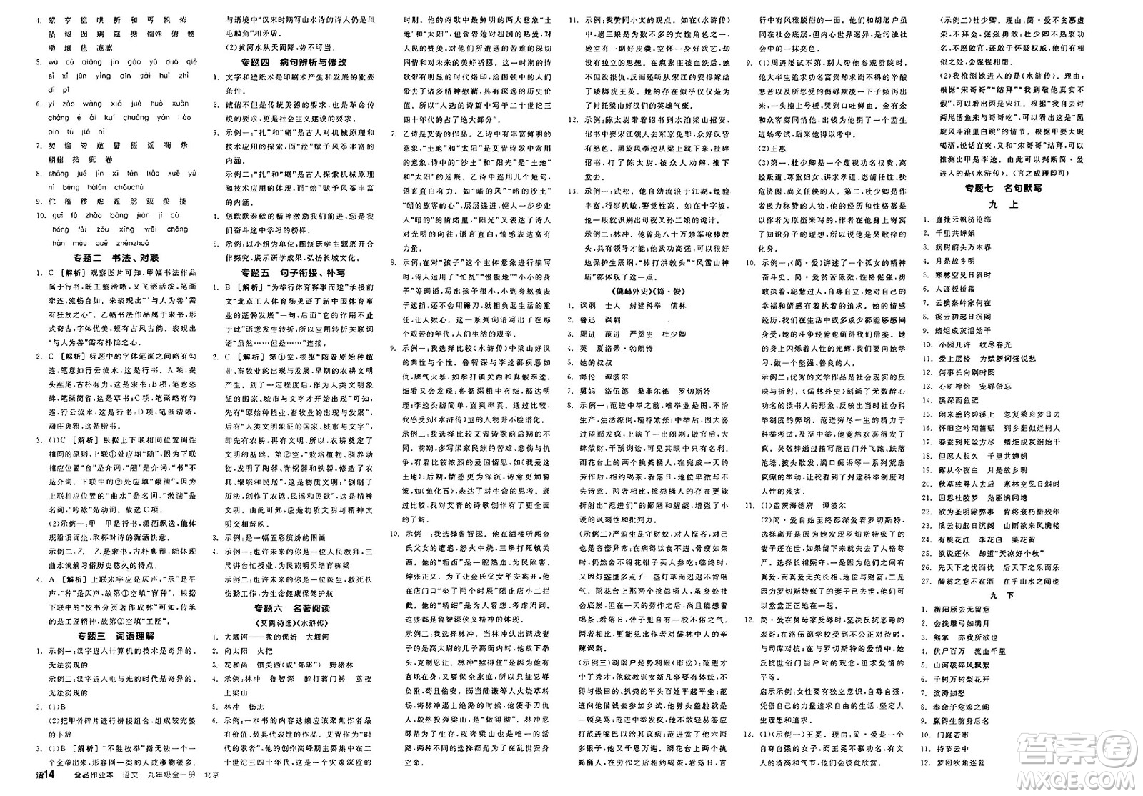 延邊教育出版社2025年春全品作業(yè)本九年級(jí)語(yǔ)文下冊(cè)人教版北京專版答案