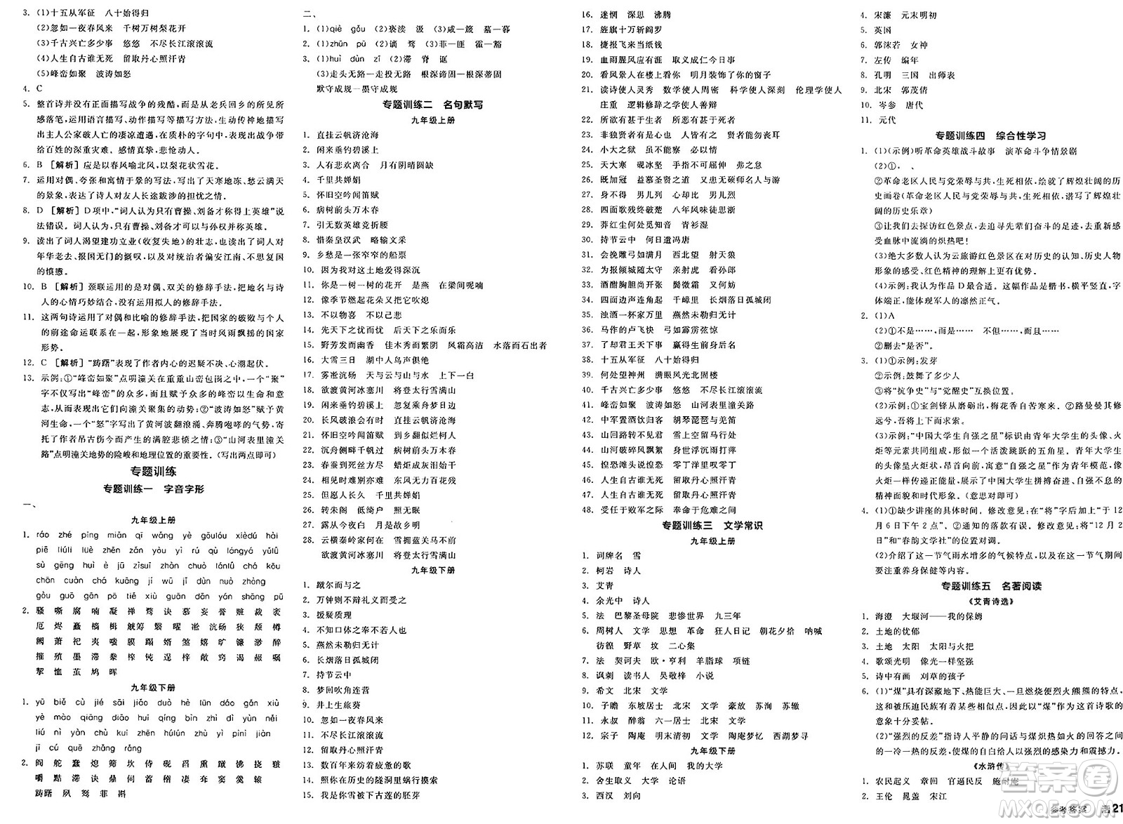 延邊教育出版社2025年春全品作業(yè)本九年級(jí)語(yǔ)文下冊(cè)人教版安徽專版答案